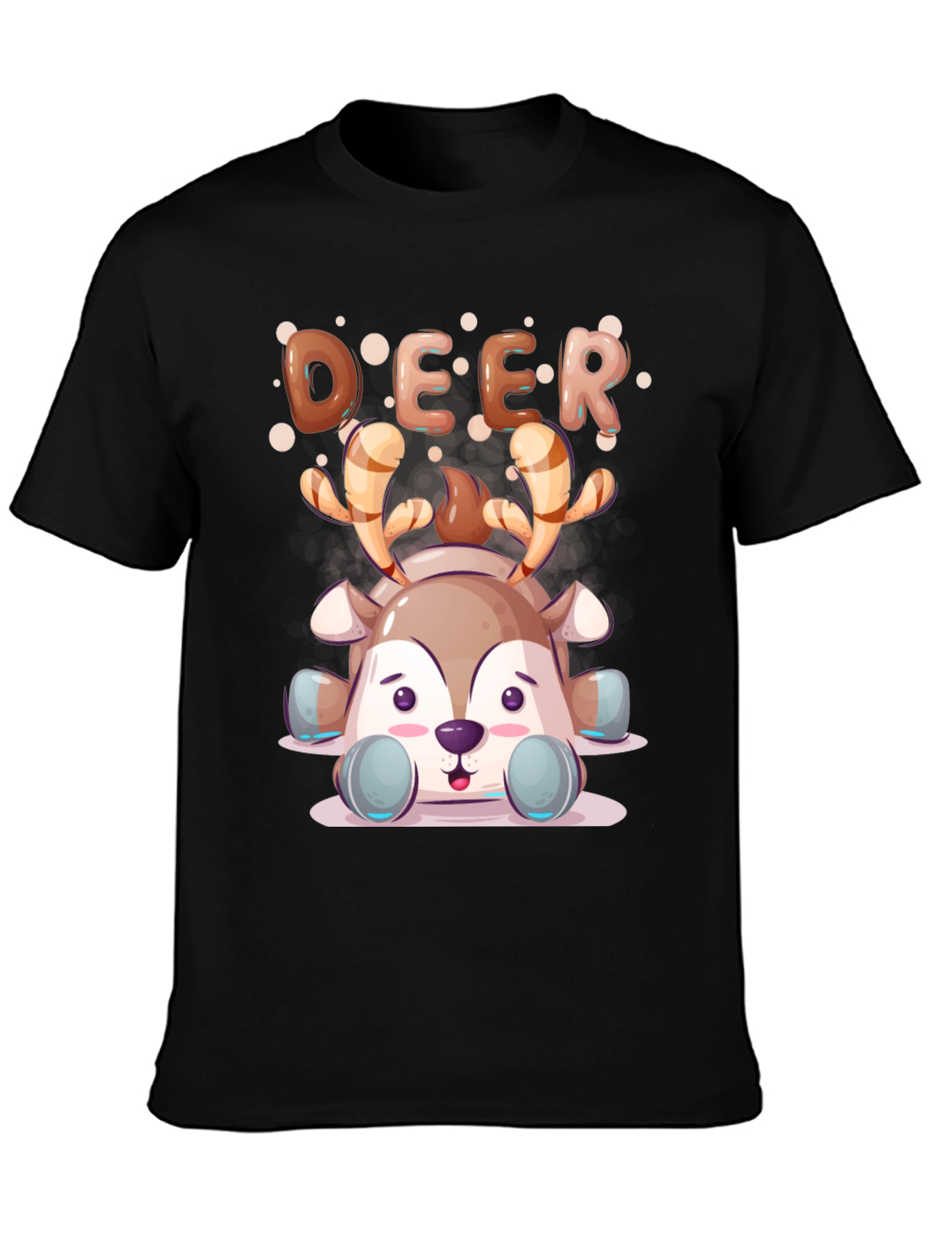 Cute Cartoon Deer Black T-Shirt