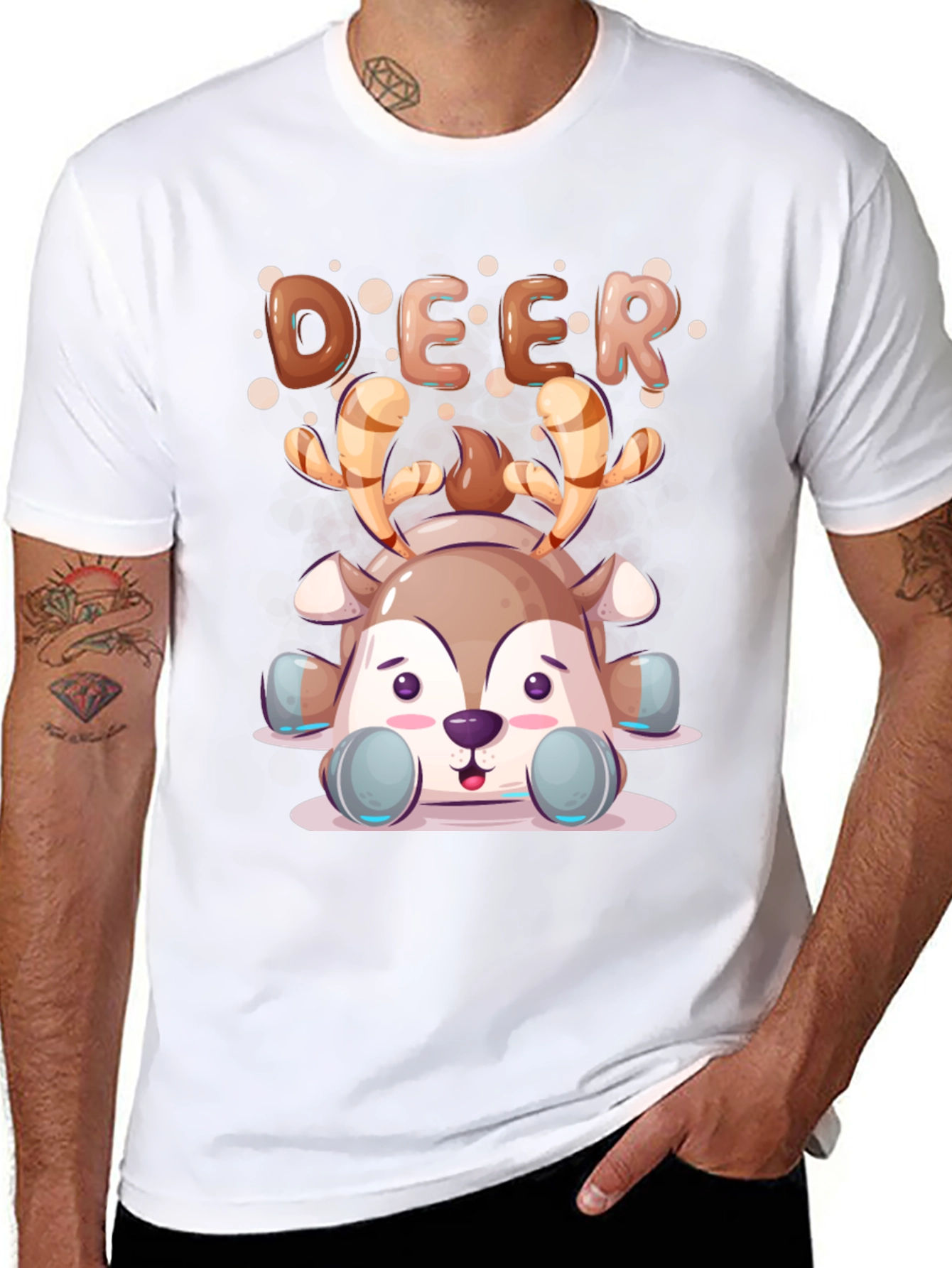Cute Cartoon Deer Black T-Shirt