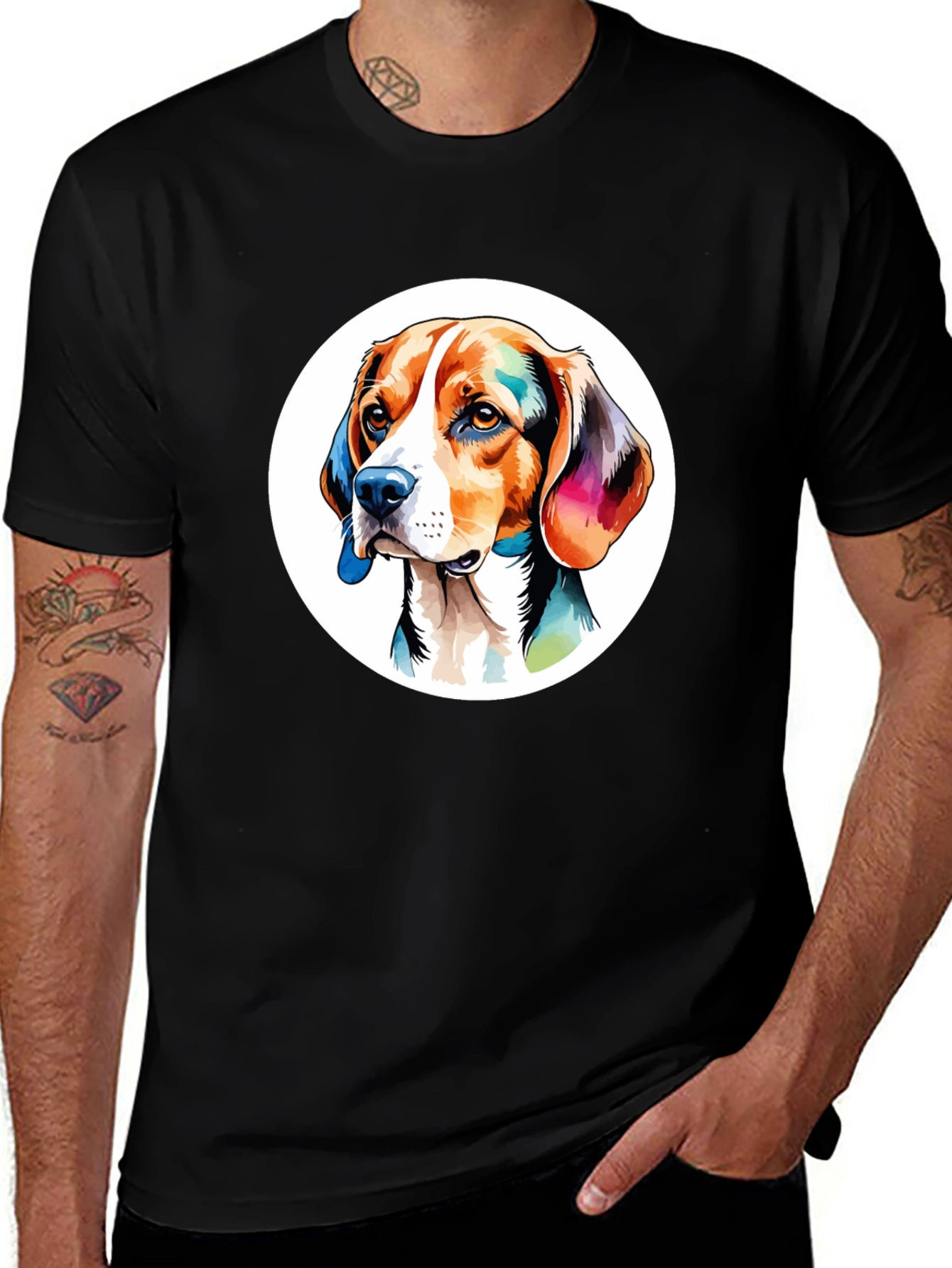 Dog Art Graphic Black T-Shirt