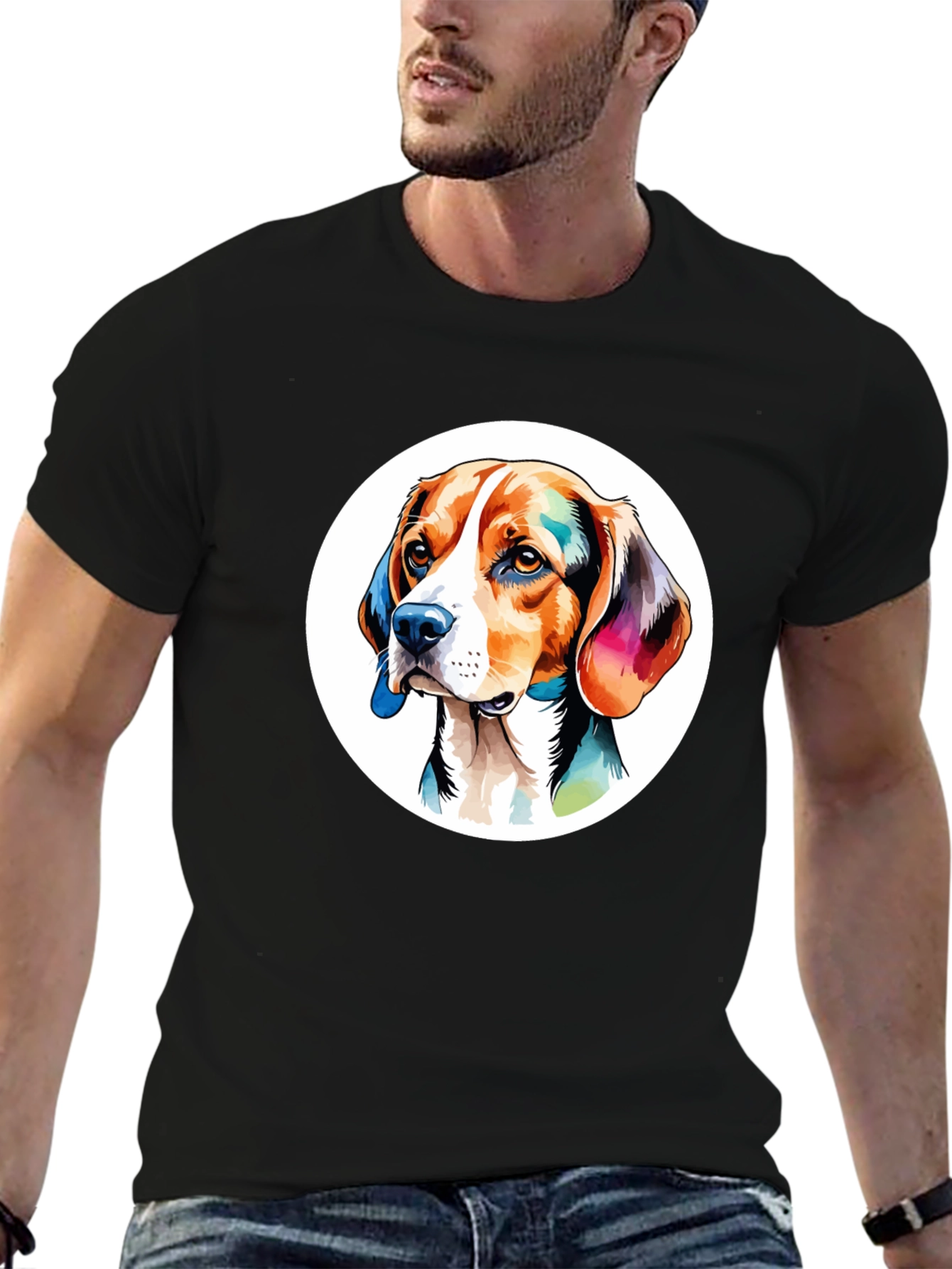 Dog Art Graphic Black T-Shirt