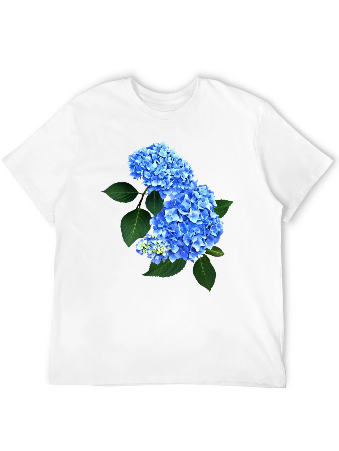 Blue Hydrangea Floral Print Black T-Shirt
