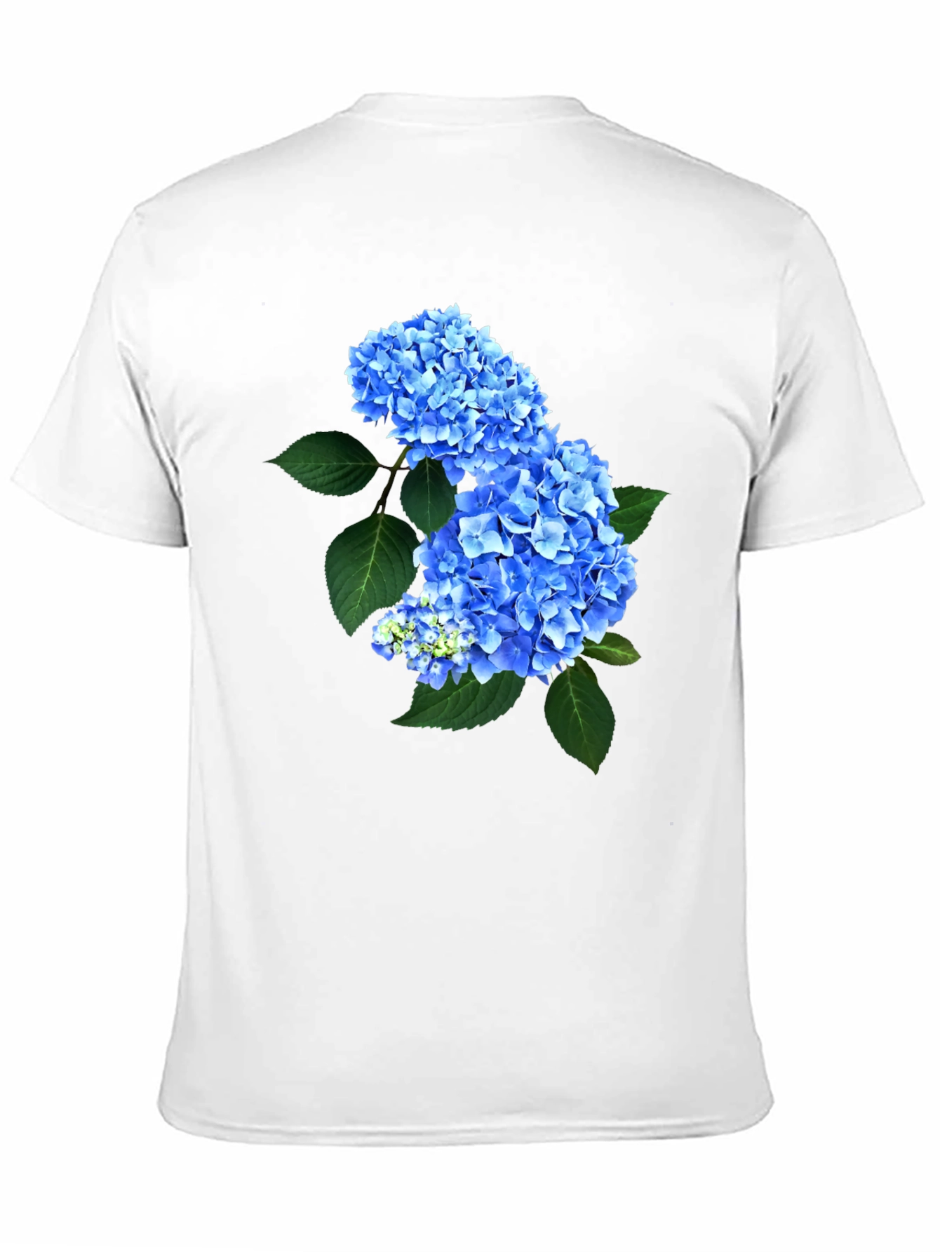Blue Hydrangea Floral Print Black T-Shirt