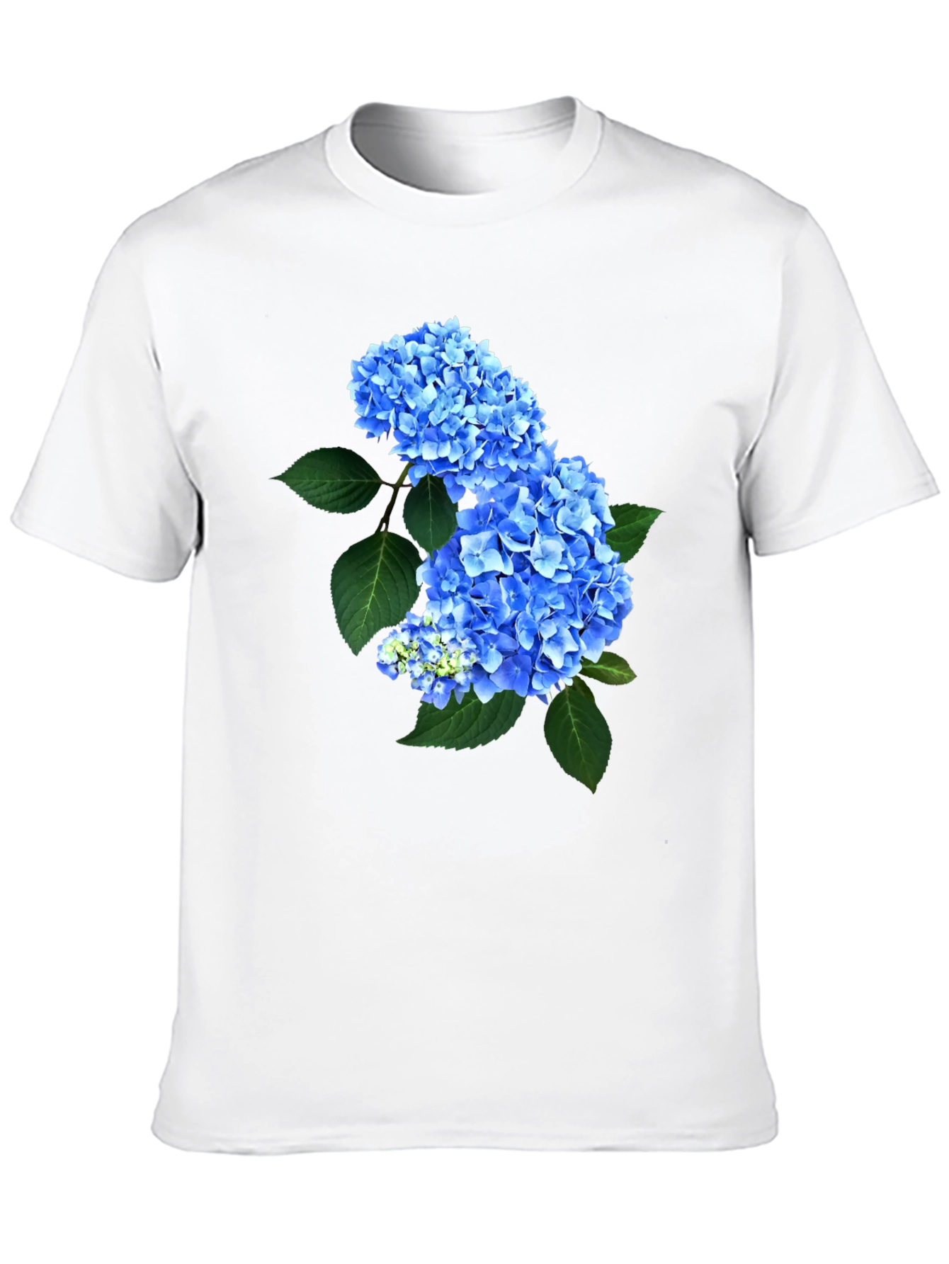 Blue Hydrangea Floral Print Black T-Shirt