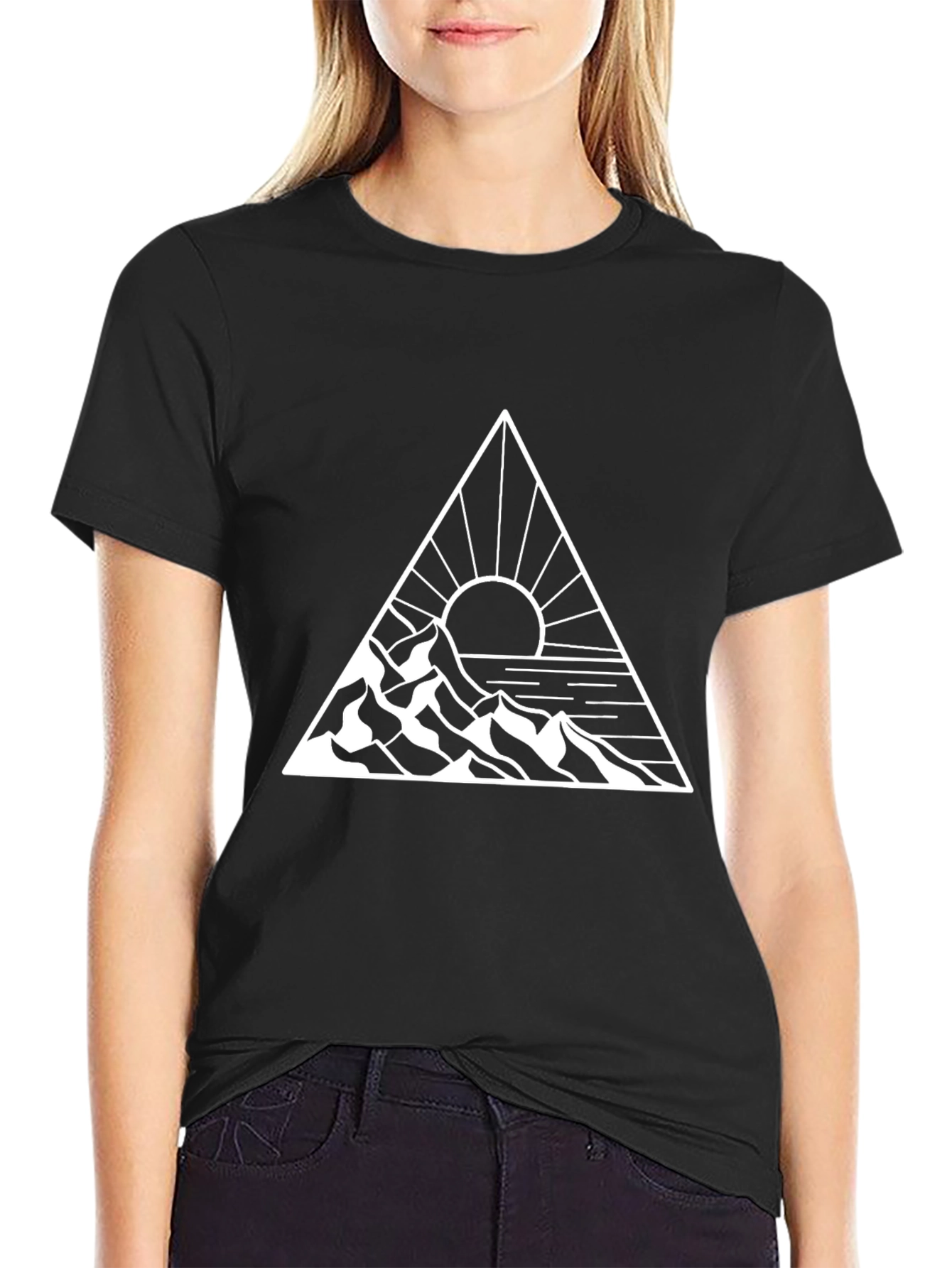 Triangle Mountain Sun Graphic Black T-Shirt
