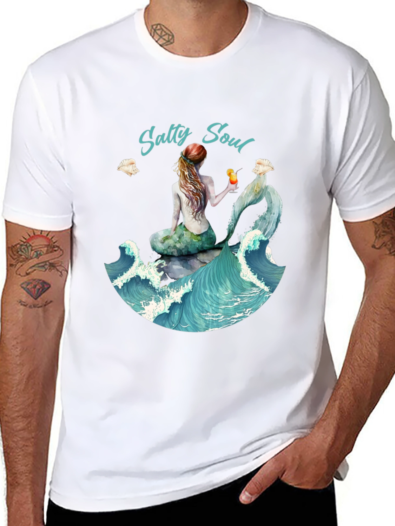Salty Soul Mermaid Graphic Tee - Beach Lover Shirt