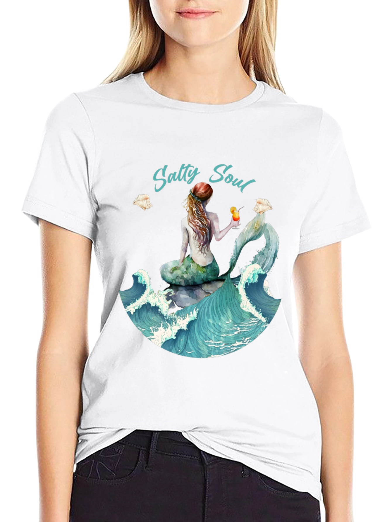 Salty Soul Mermaid Graphic Tee - Beach Lover Shirt
