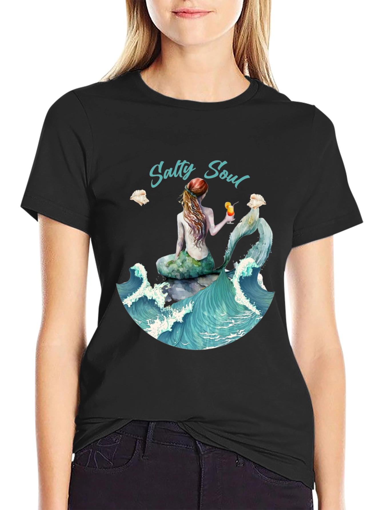 Salty Soul Mermaid Graphic Tee - Beach Lover Shirt