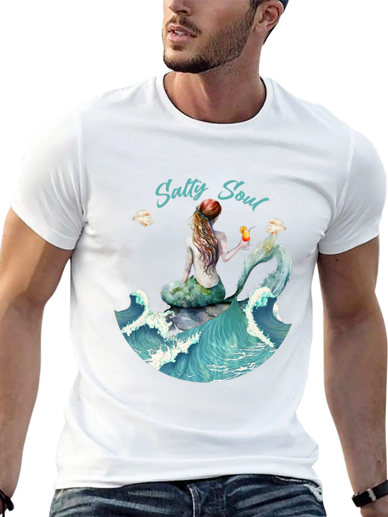 Salty Soul Mermaid Graphic Tee - Beach Lover Shirt