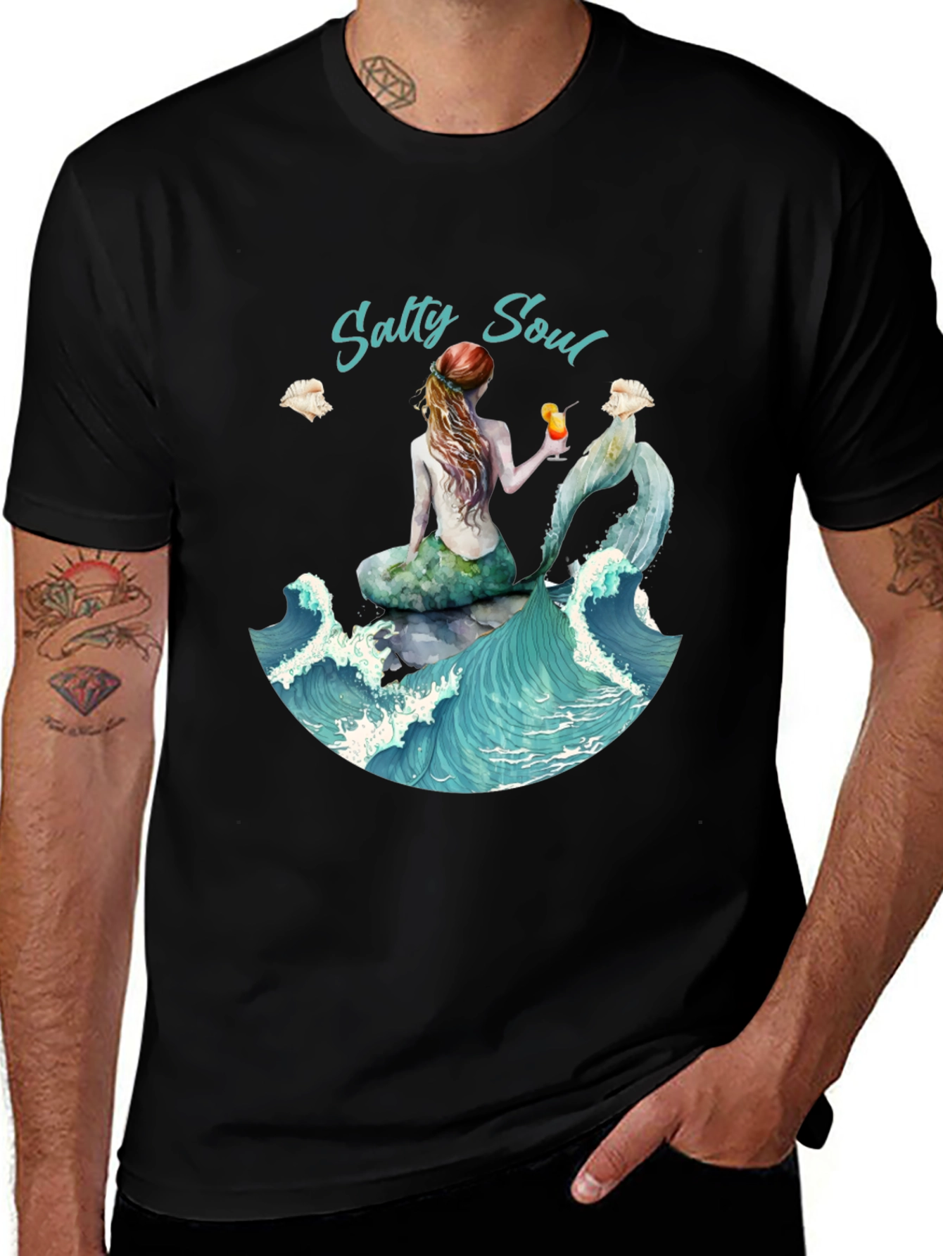 Salty Soul Mermaid Graphic Tee - Beach Lover Shirt