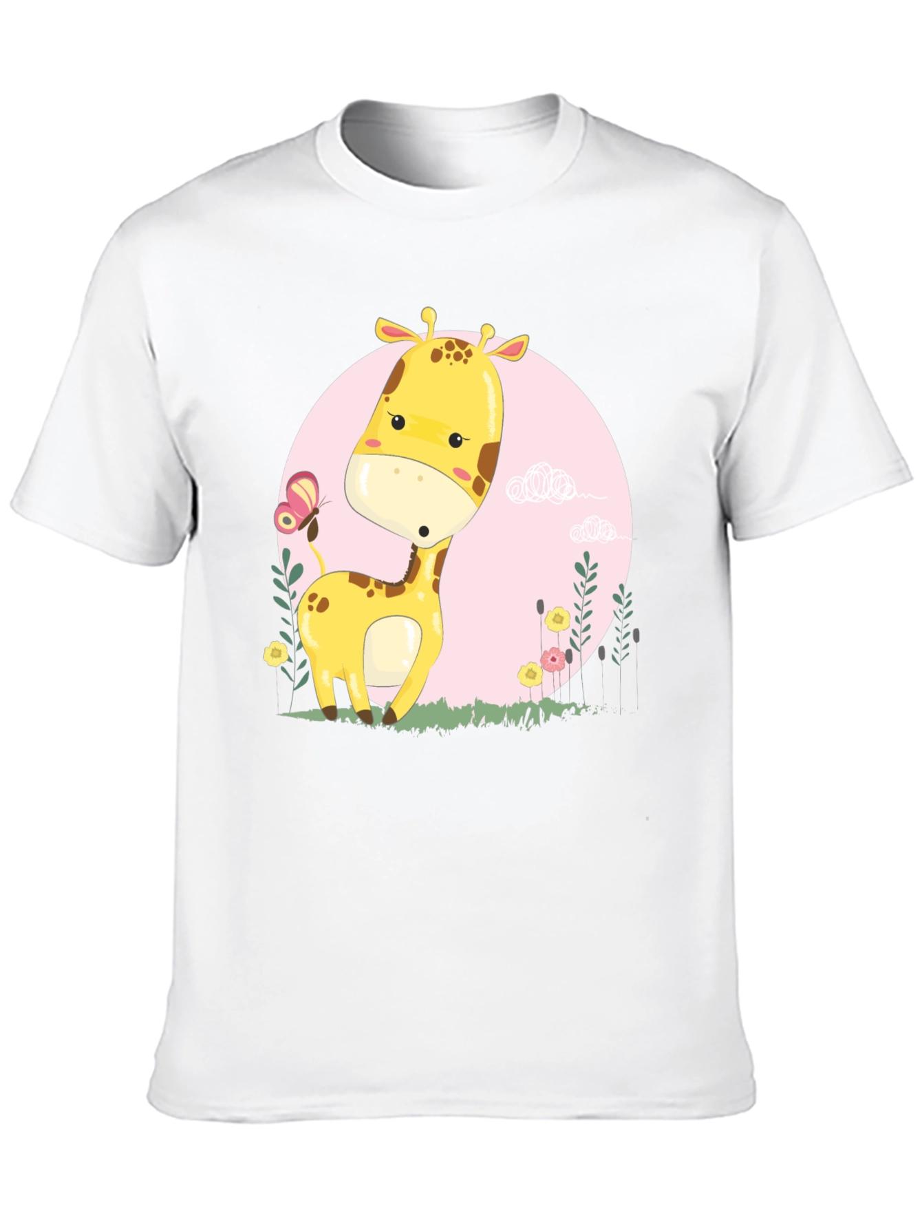 Cute Giraffe Cartoon Graphic Tee - Black