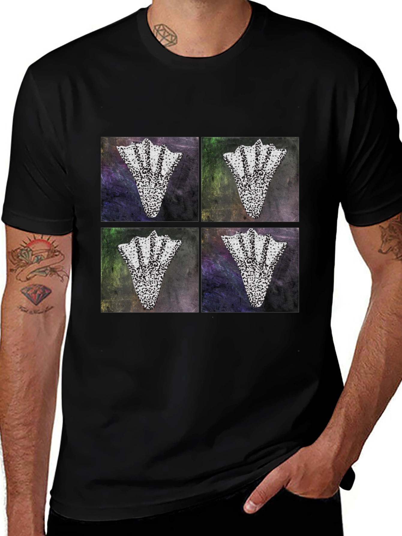 Abstract Motif Graphic Tee for Men - Black