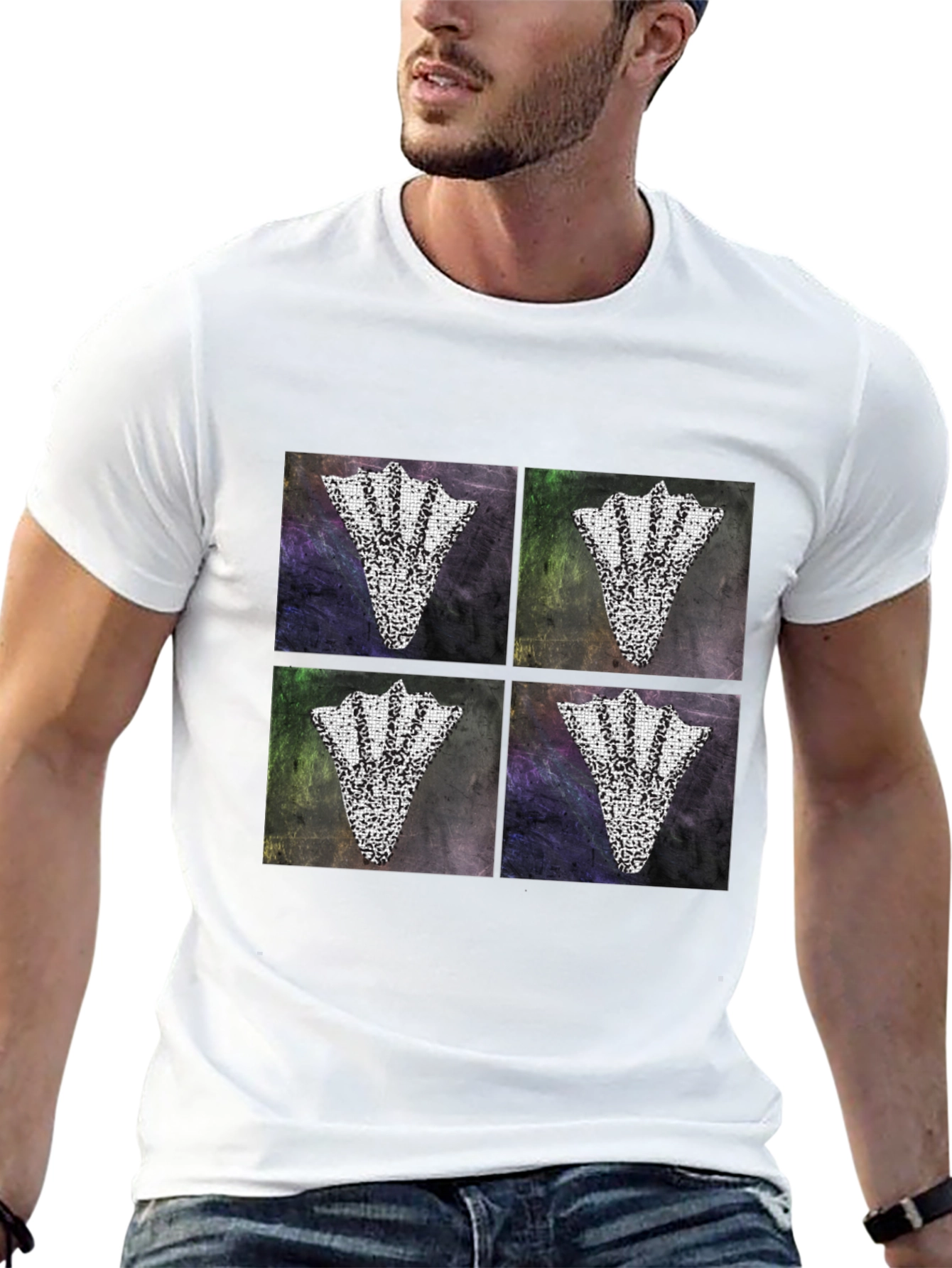 Abstract Motif Graphic Tee for Men - Black