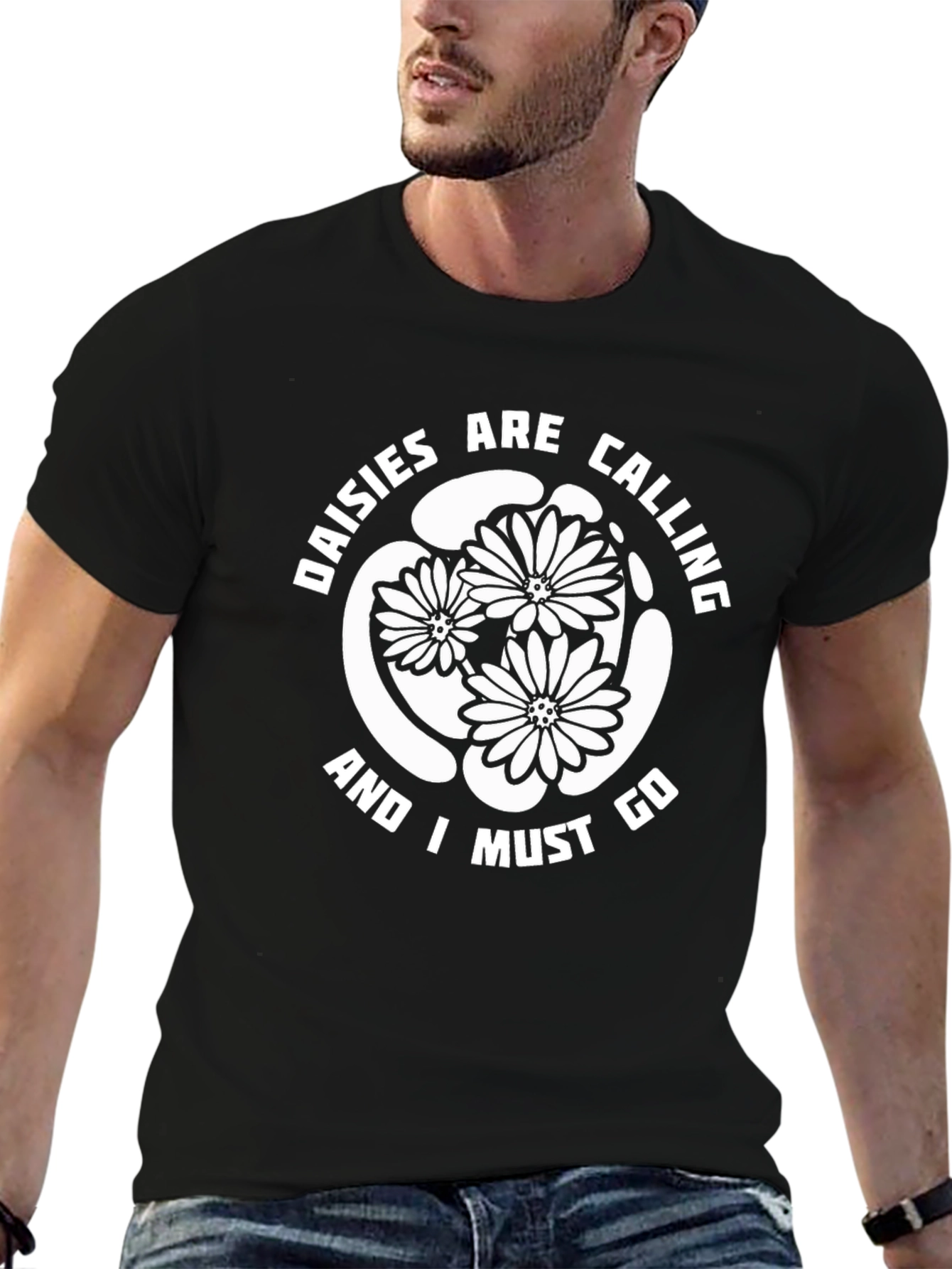 Daisies Are Calling T-Shirt - Black Cotton Tee