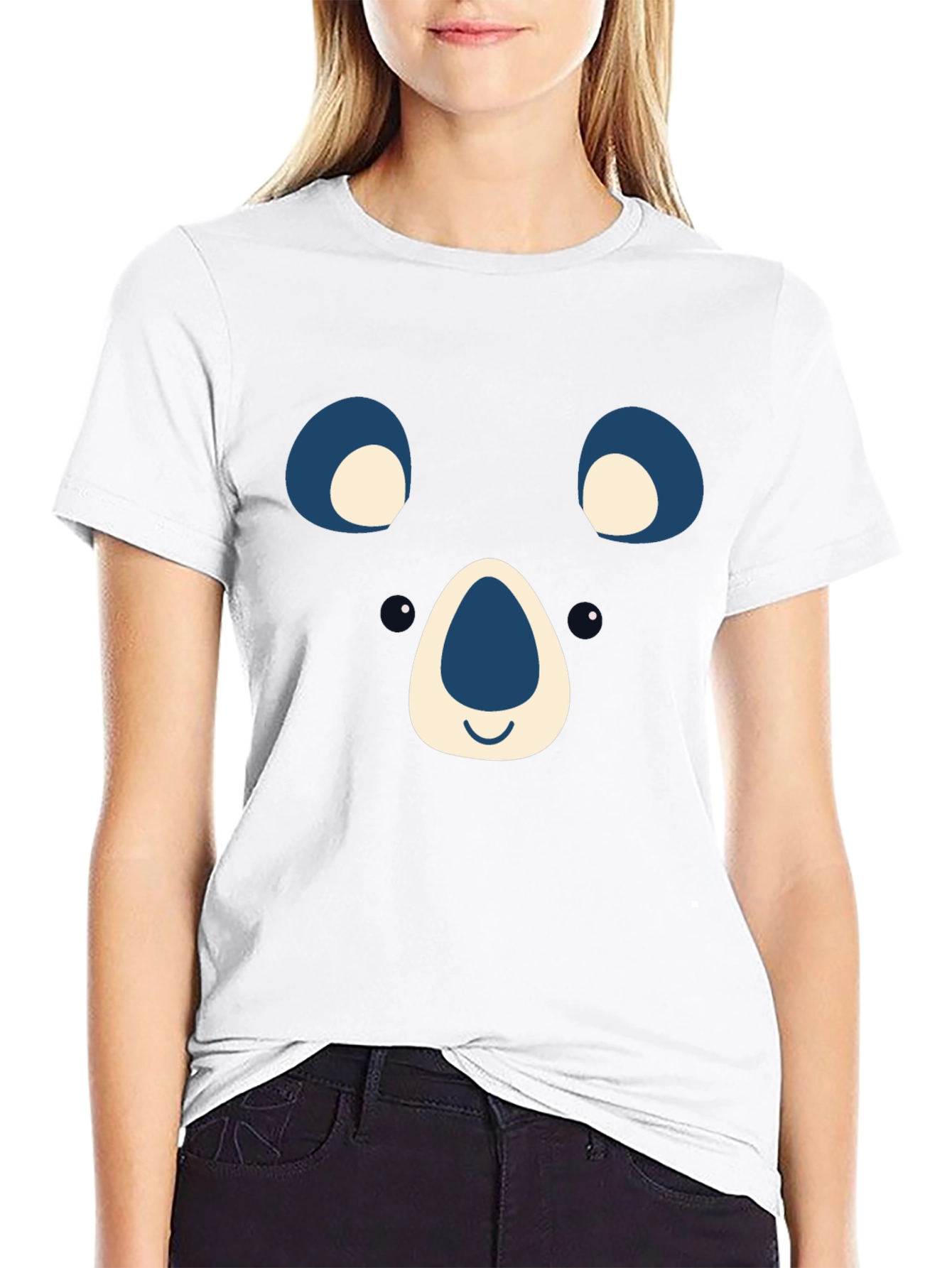 Cute Bear Face Graphic Tee - Black