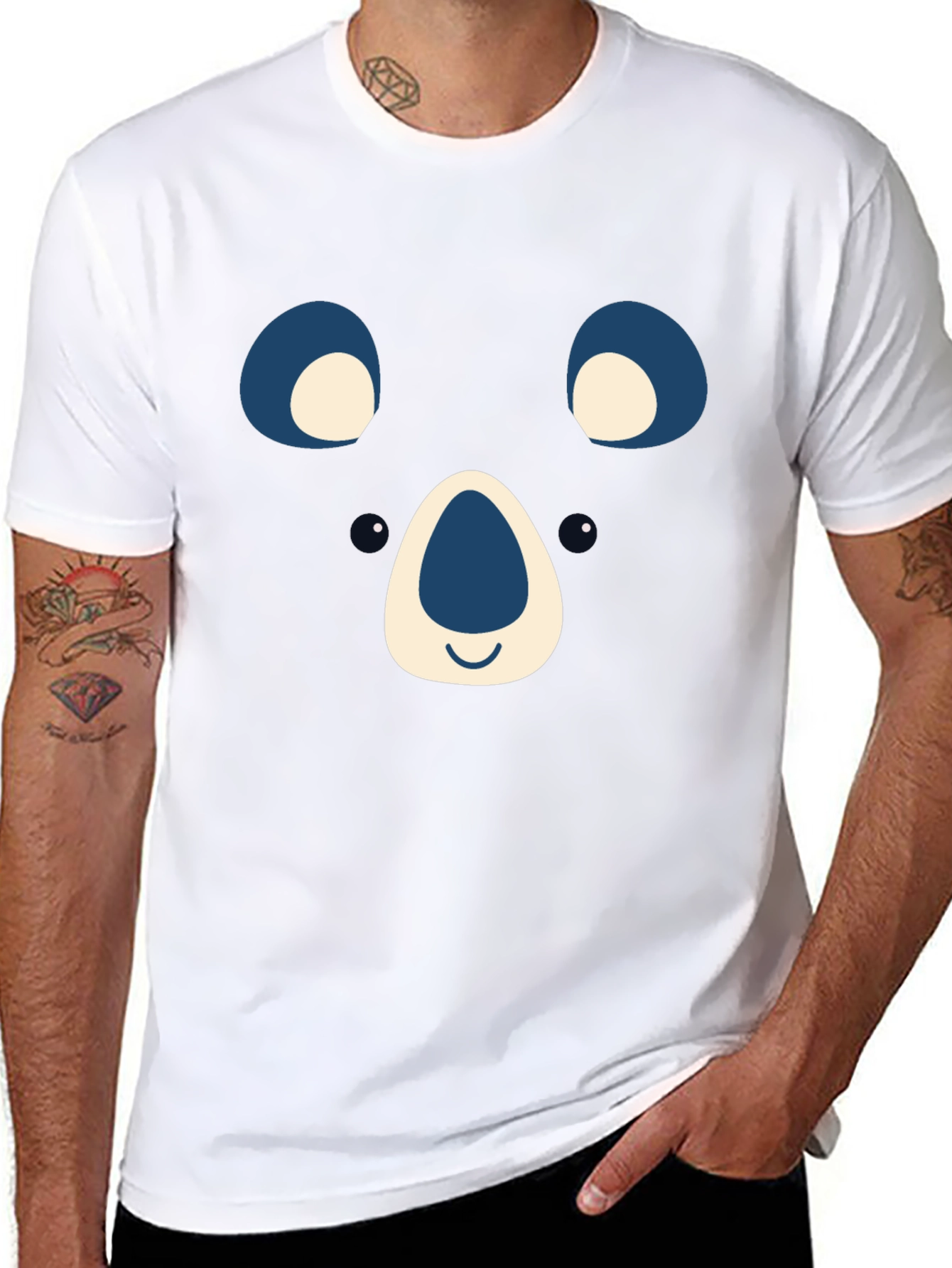 Cute Bear Face Graphic Tee - Black