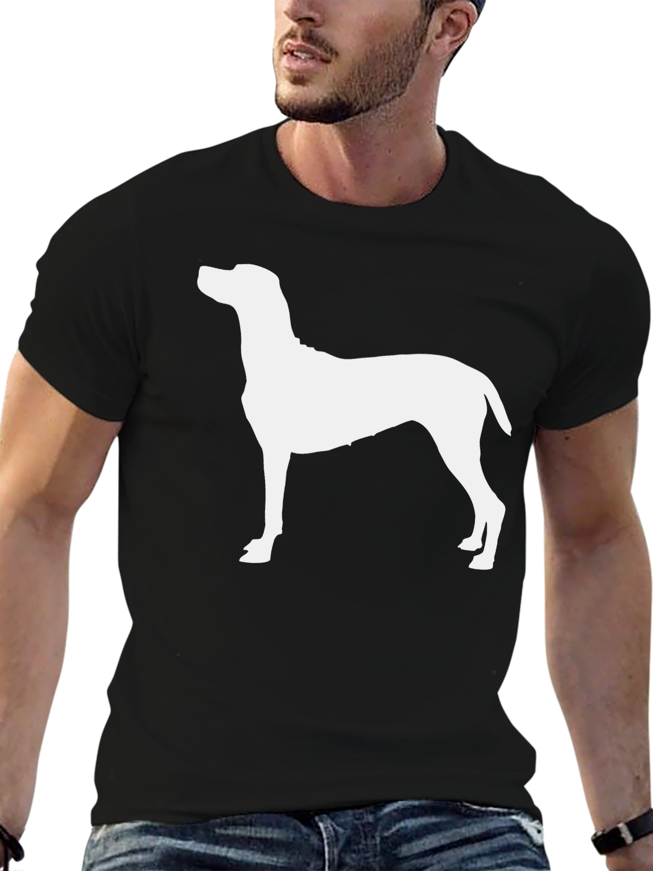 Dog Silhouette Graphic Tee - Black Cotton T-Shirt