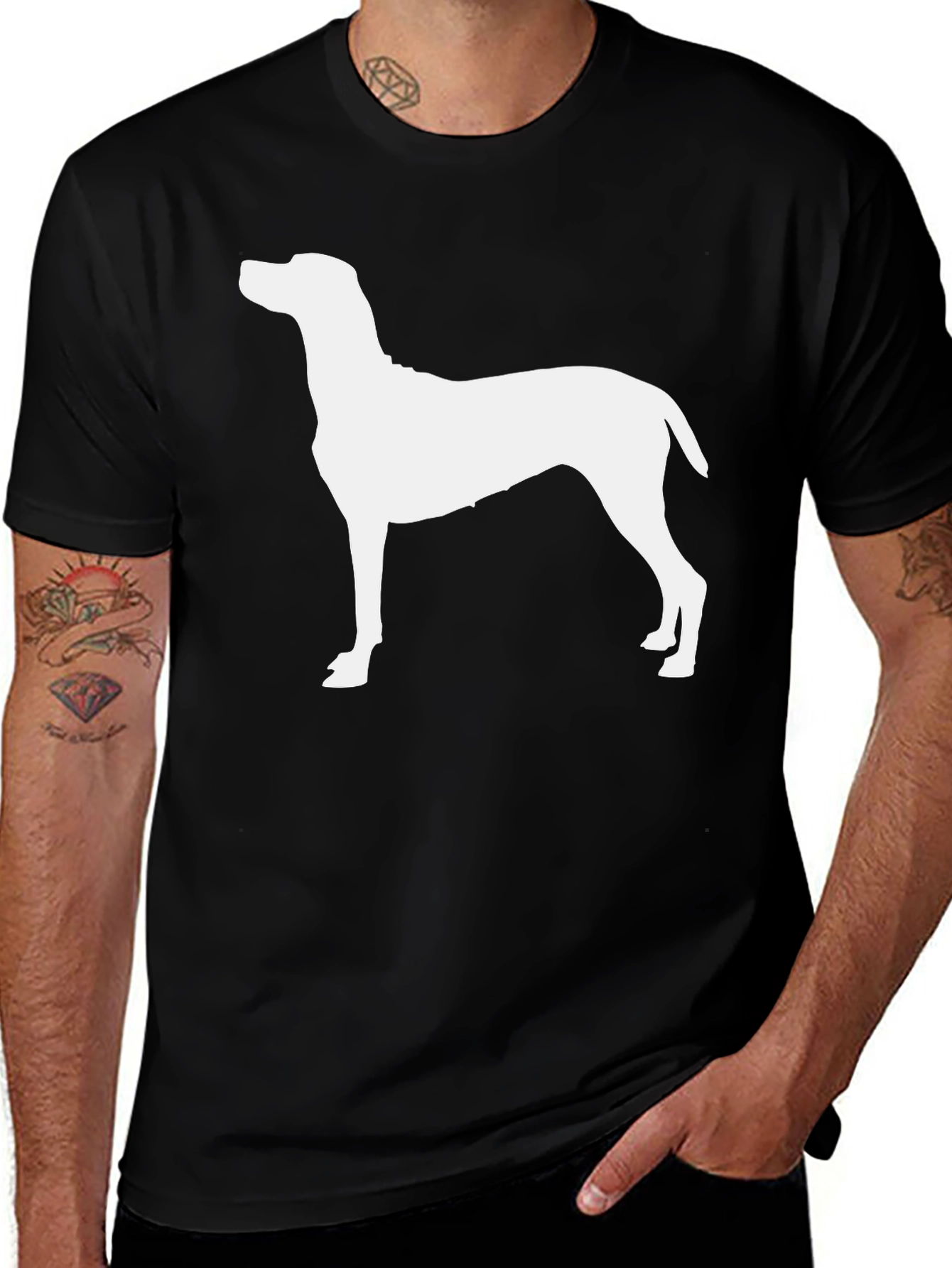 Dog Silhouette Graphic Tee - Black Cotton T-Shirt