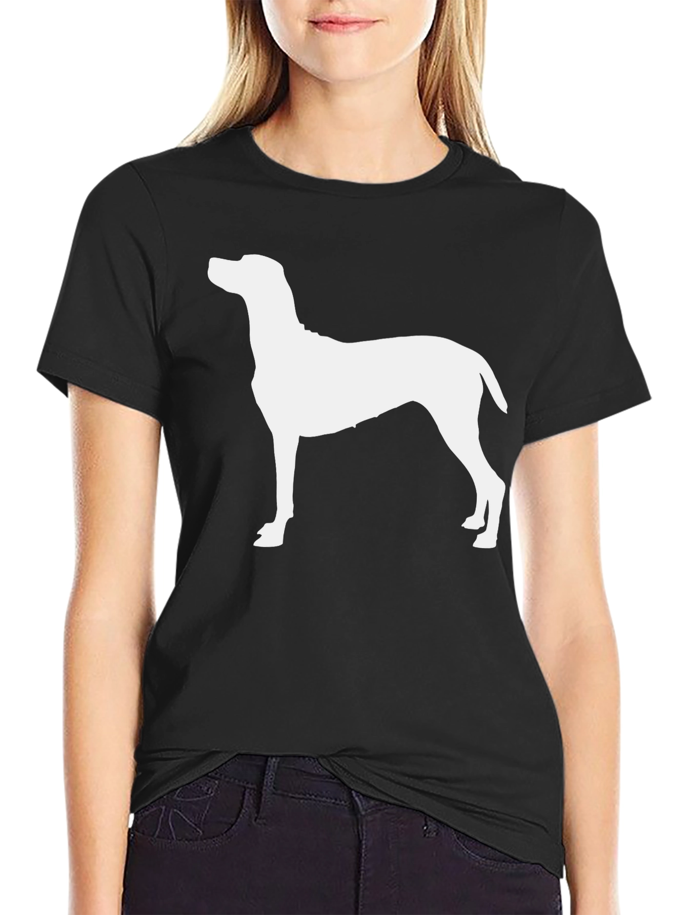 Dog Silhouette Graphic Tee - Black Cotton T-Shirt