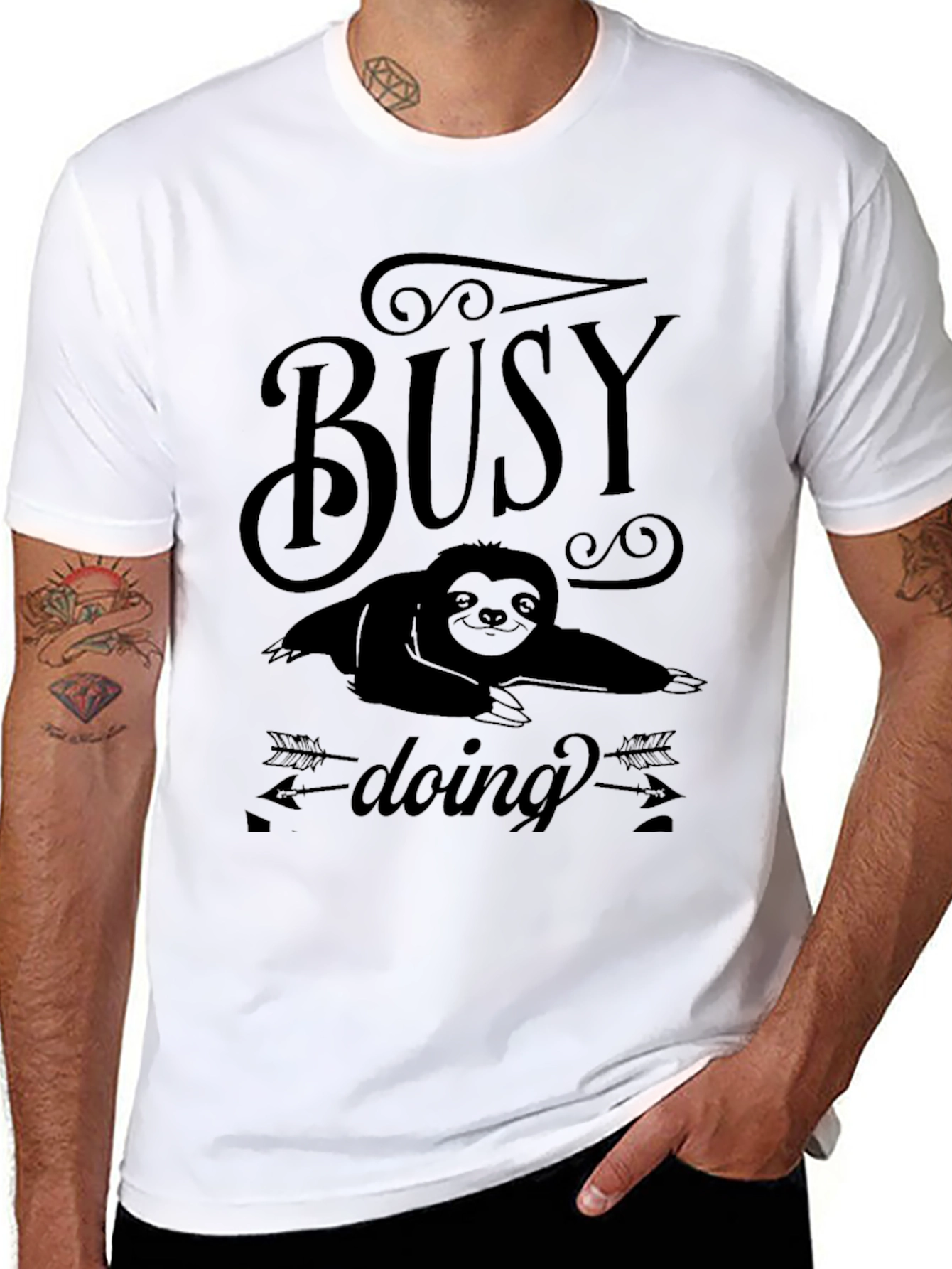 Busy Doing Nothing Sloth Graphic Tee - Black