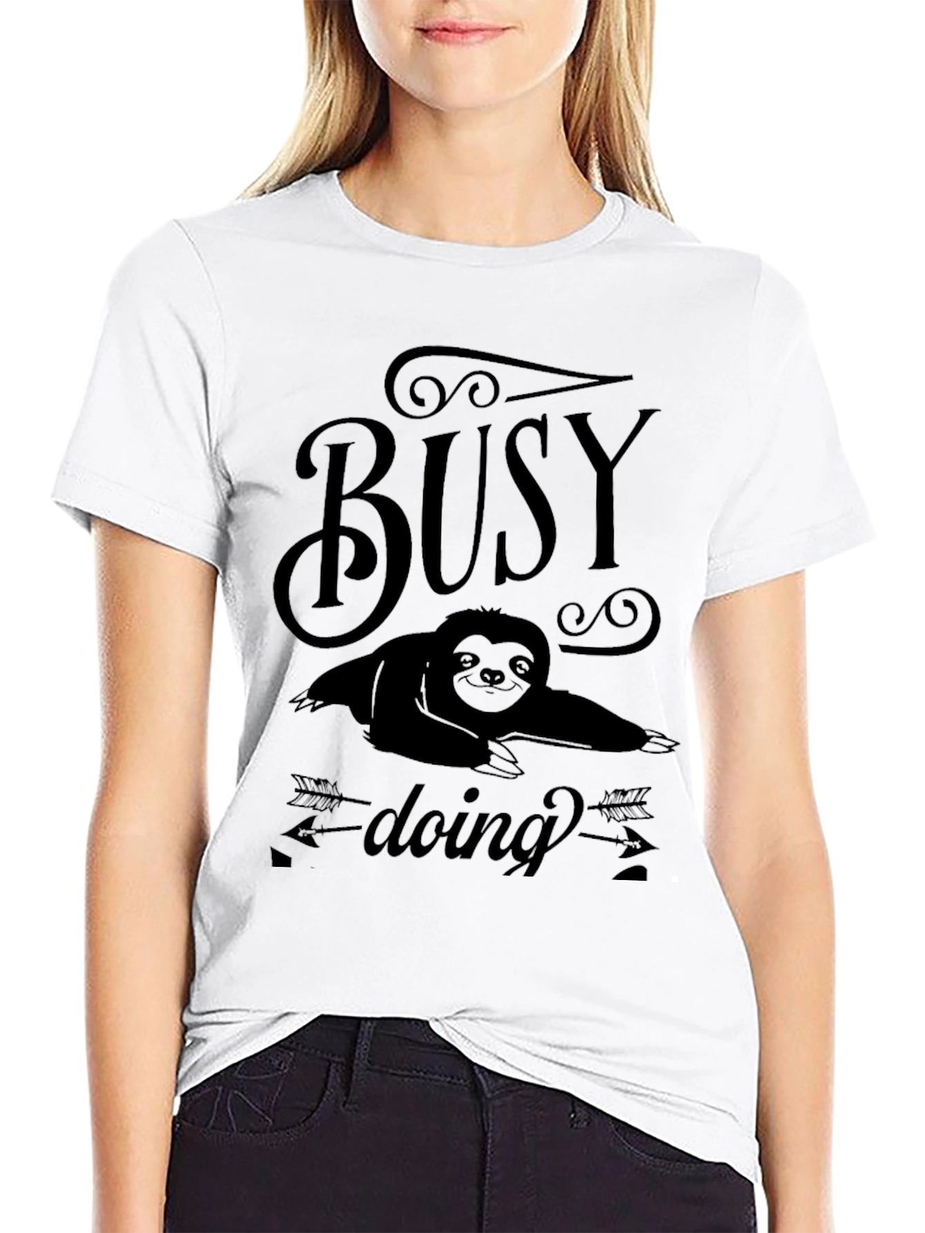 Busy Doing Nothing Sloth Graphic Tee - Black