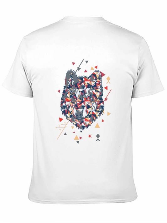 Geometric Wolf Graphic Print Mens Black T-Shirt