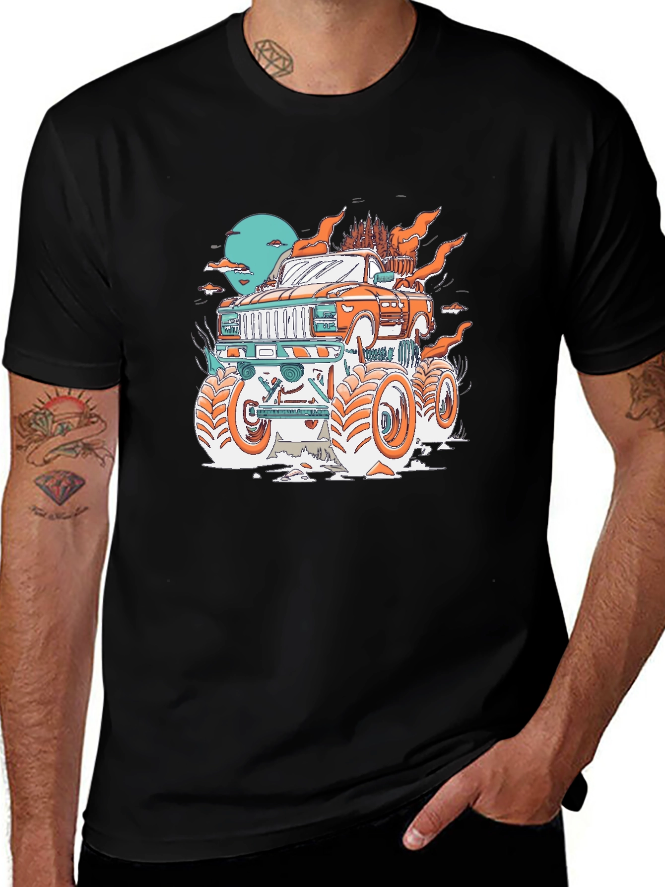 Monster Truck Graphic Print Black T-Shirt