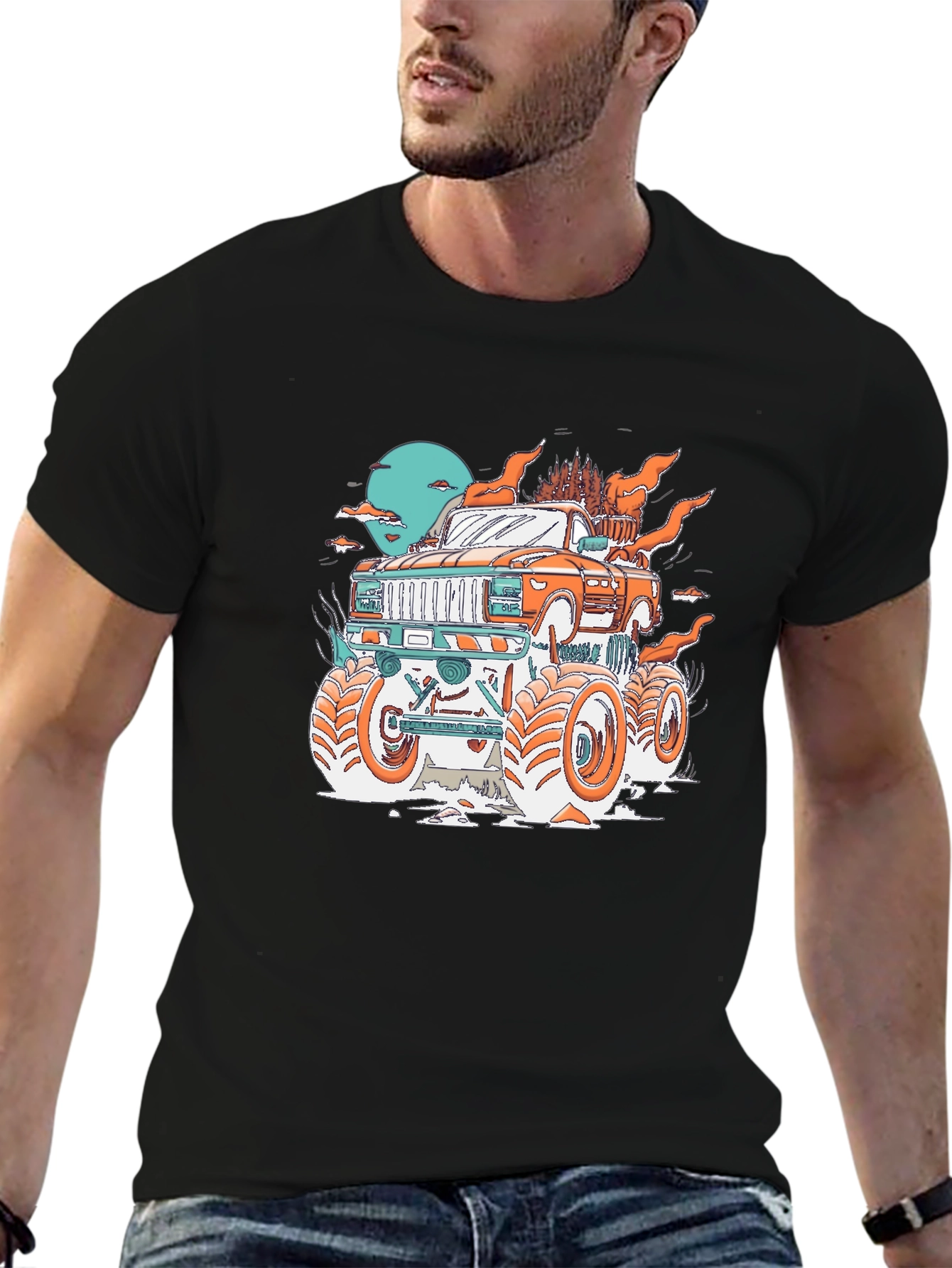 Monster Truck Graphic Print Black T-Shirt