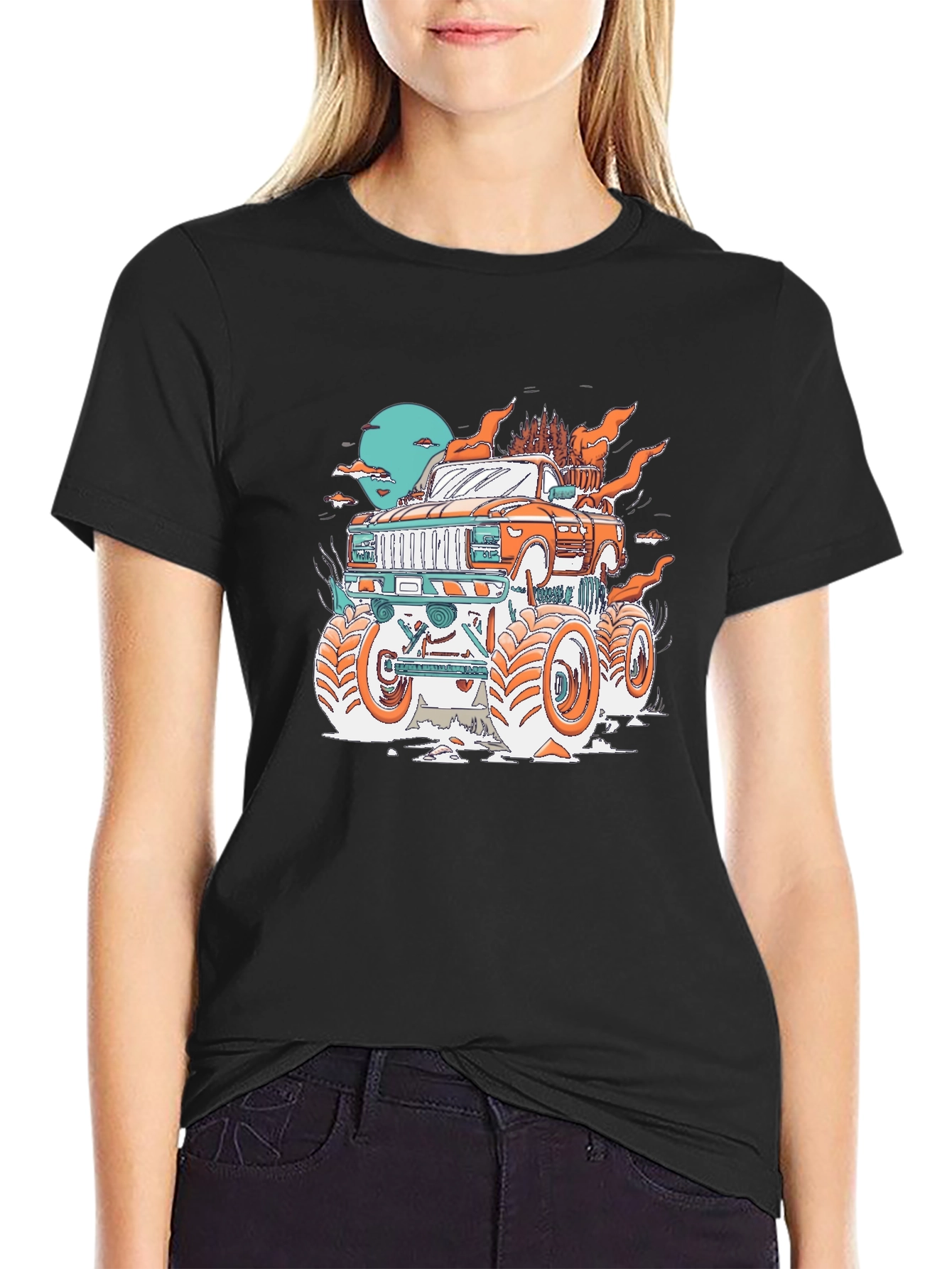 Monster Truck Graphic Print Black T-Shirt