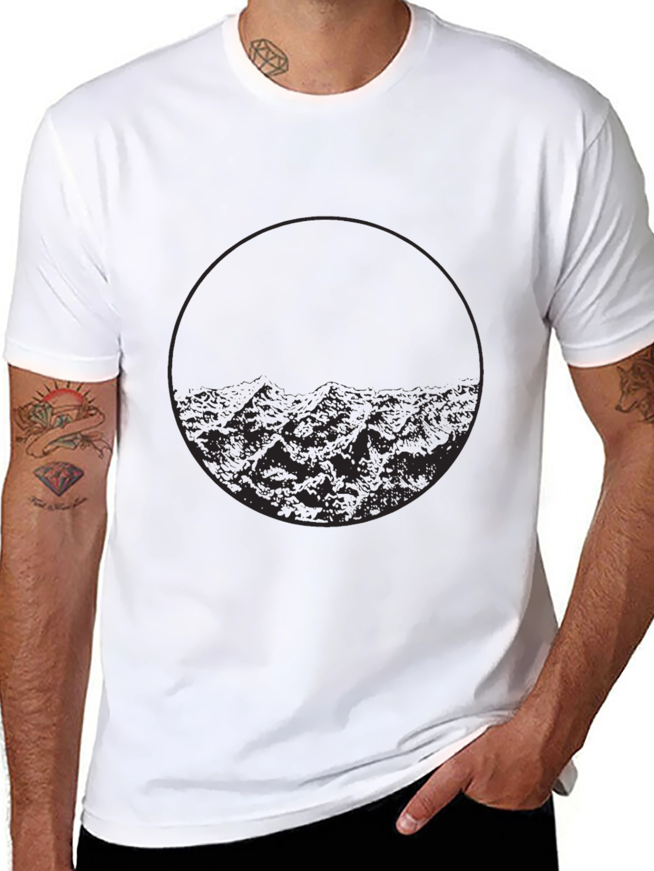 Minimalist Mountain Circle Graphic Black T-Shirt