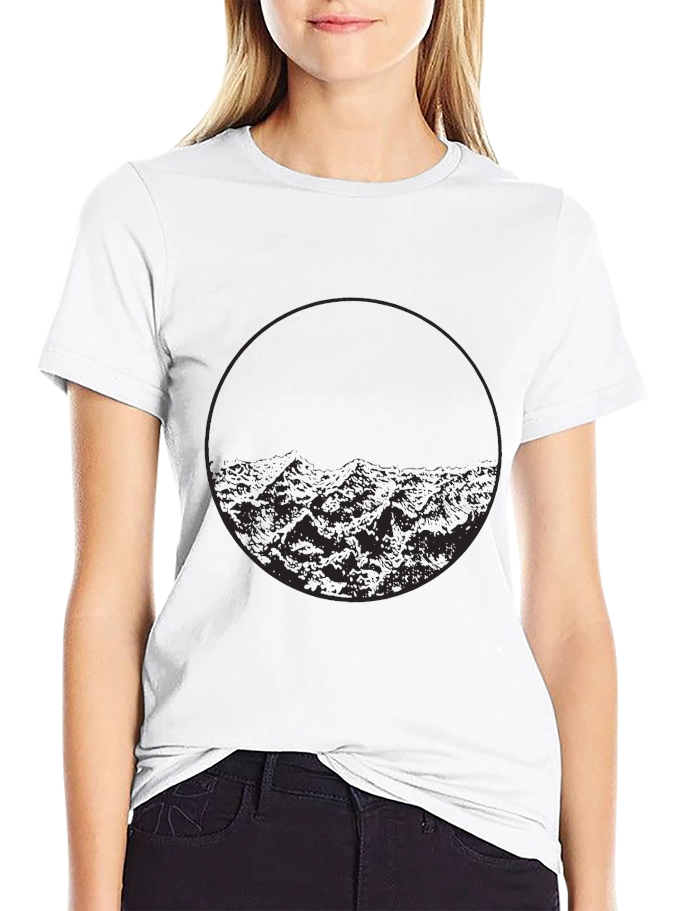 Minimalist Mountain Circle Graphic Black T-Shirt