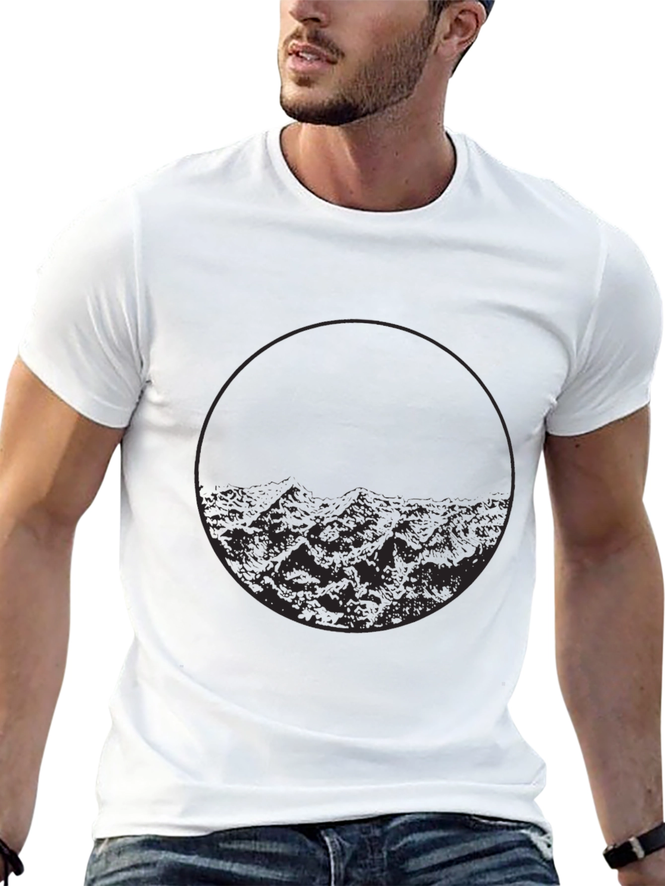 Minimalist Mountain Circle Graphic Black T-Shirt