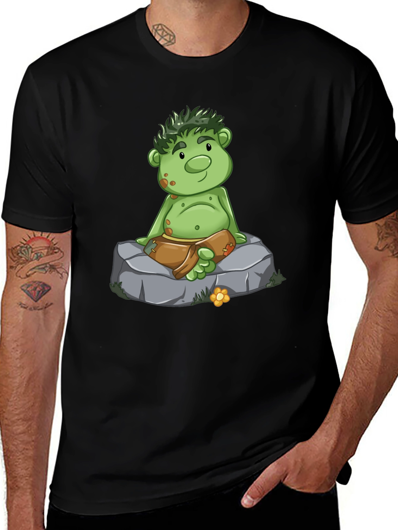 Cartoon Troll Graphic Tee - Black Cotton T-Shirt