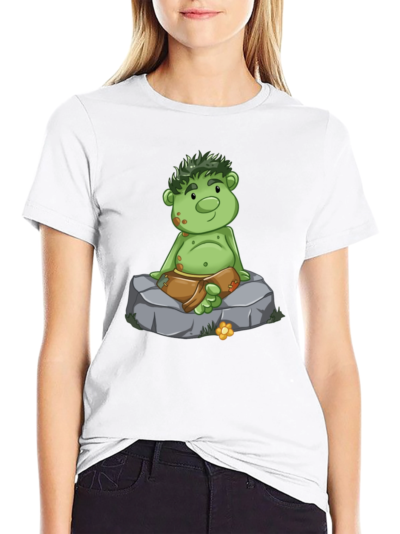 Cartoon Troll Graphic Tee - Black Cotton T-Shirt