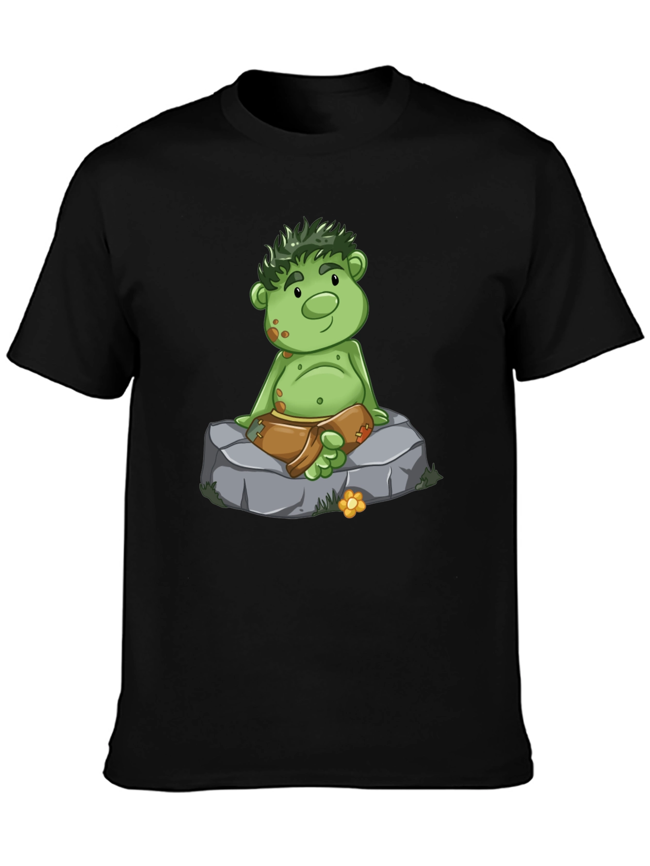Cartoon Troll Graphic Tee - Black Cotton T-Shirt