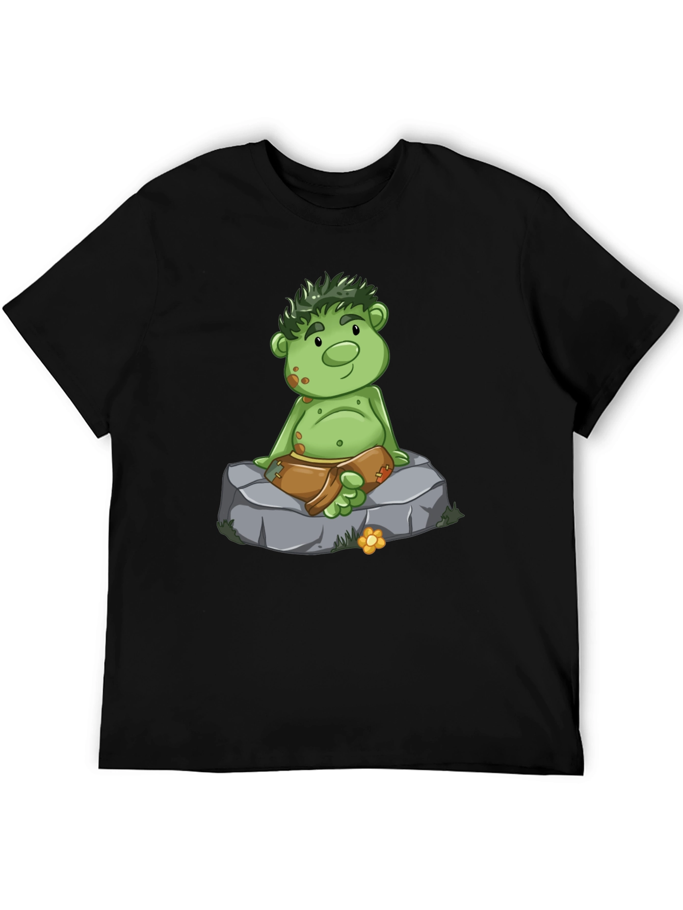 Cartoon Troll Graphic Tee - Black Cotton T-Shirt