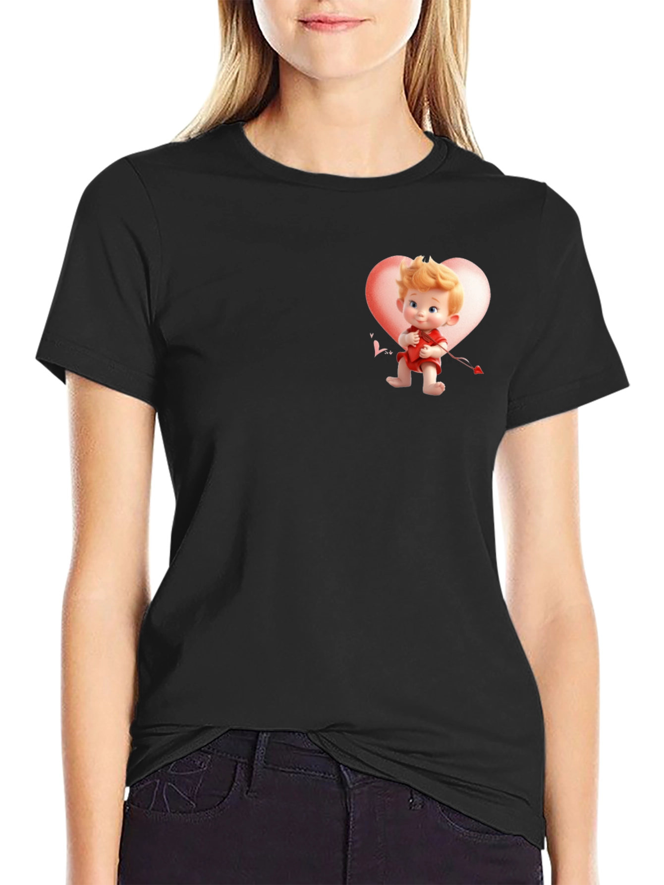 Cupid Heart Graphic Black T-Shirt