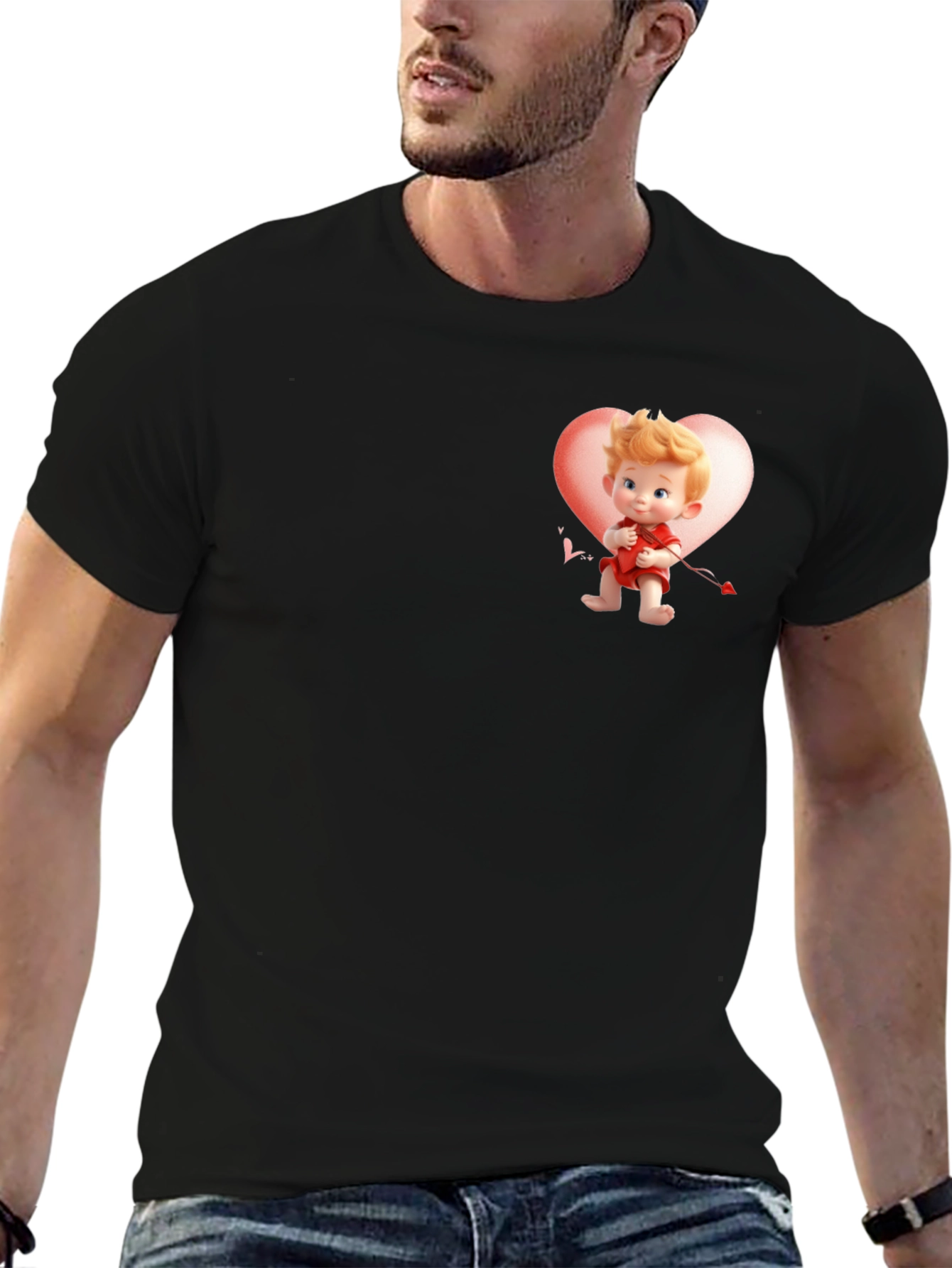 Cupid Heart Graphic Black T-Shirt