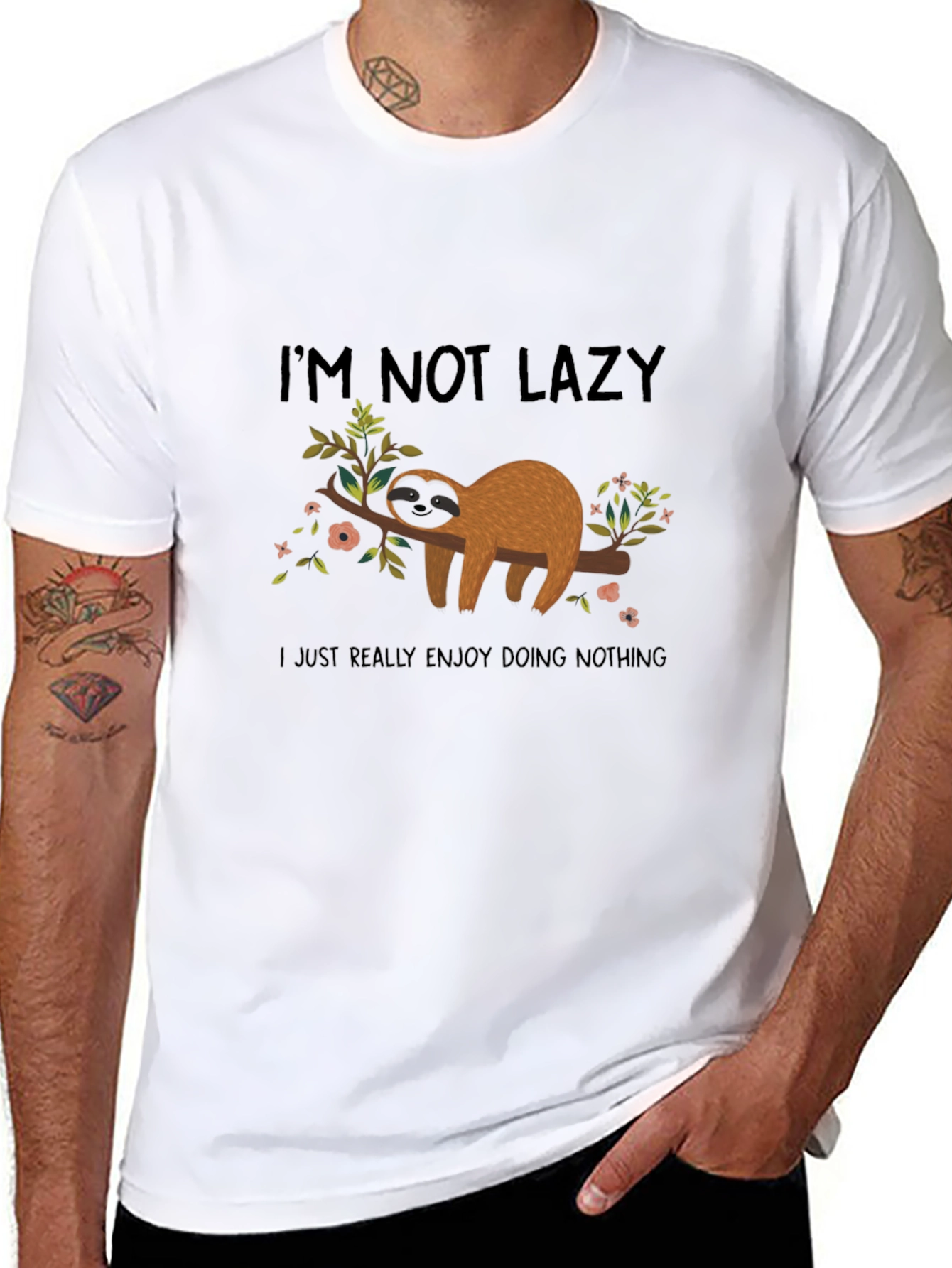 Funny Sloth Graphic Tee - Im Not Lazy Black