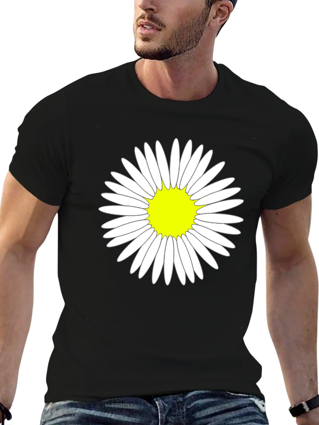 Daisy Flower Graphic Tee - Casual Black T-Shirt