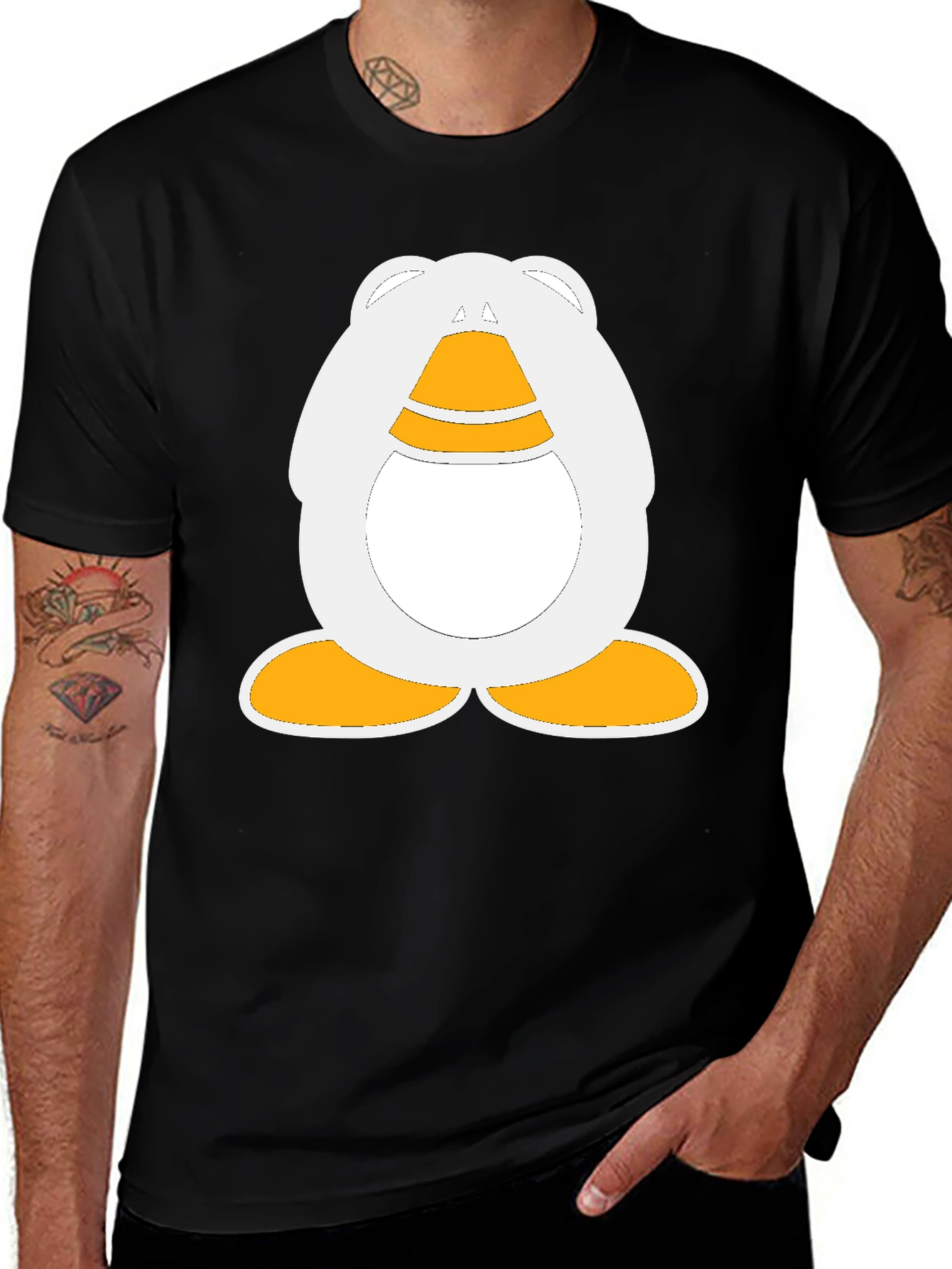Cartoon Penguin Graphic Black T-Shirt