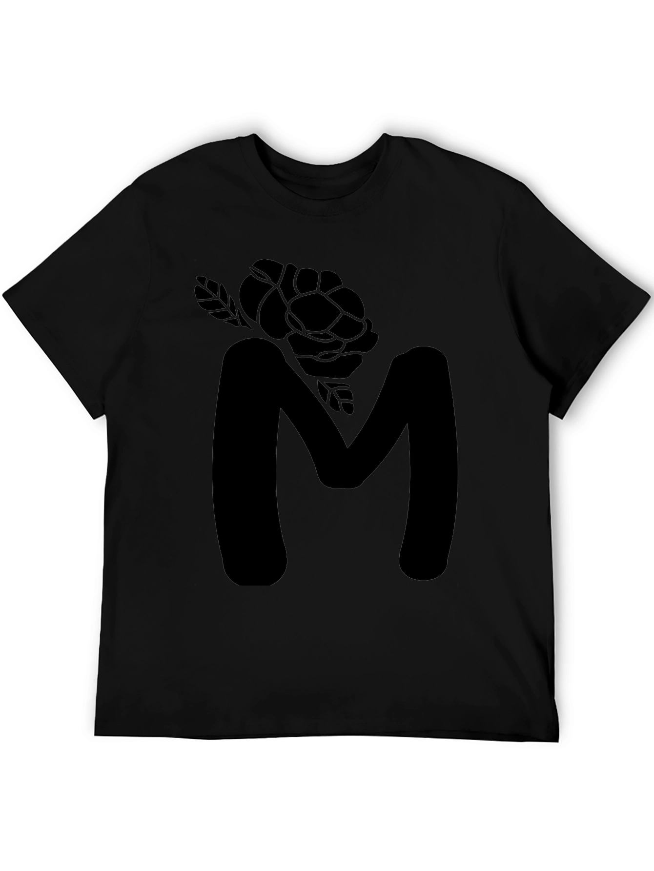 Mens Black Letter M Rose Graphic Tee