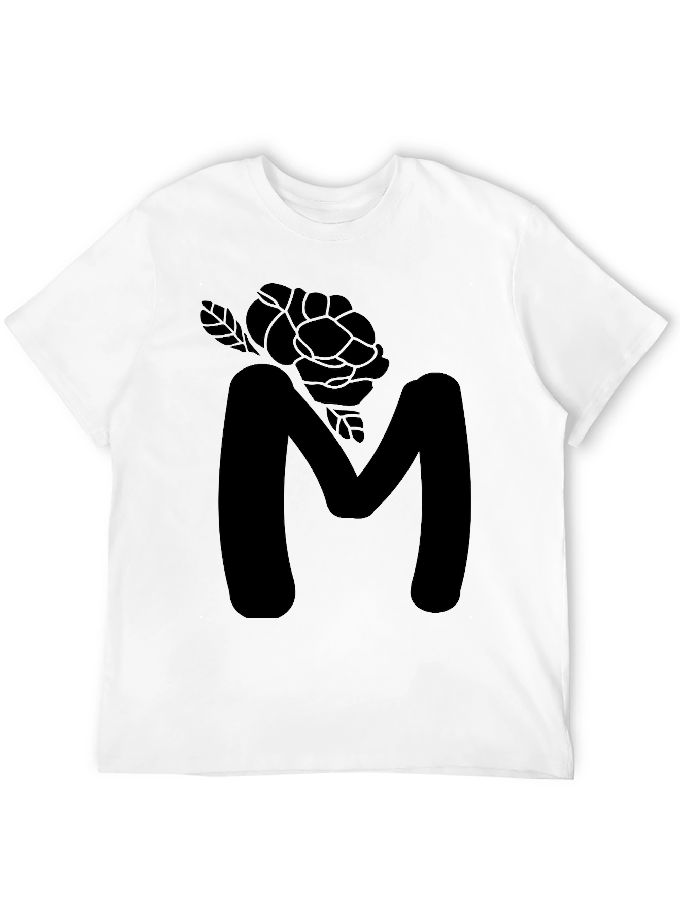 Mens Black Letter M Rose Graphic Tee