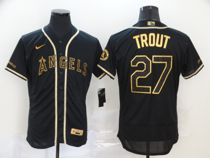 Men's Los Angeles Angels Mike Trout #27 Black Sewn Player Jerseys