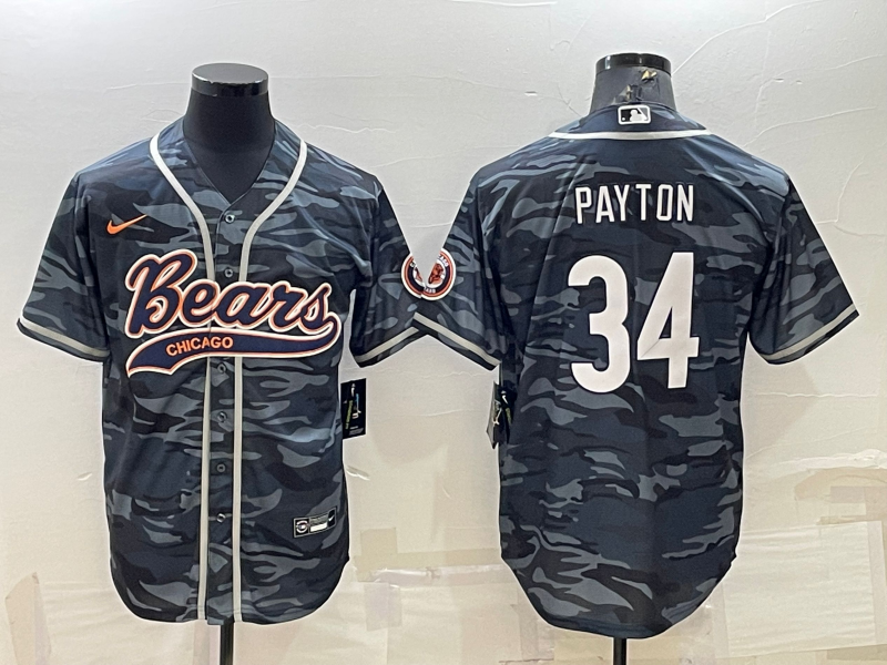 Men's Chicago Bears Walter Payton #34 Grey Camouflage Game Jerseys Joint Edition