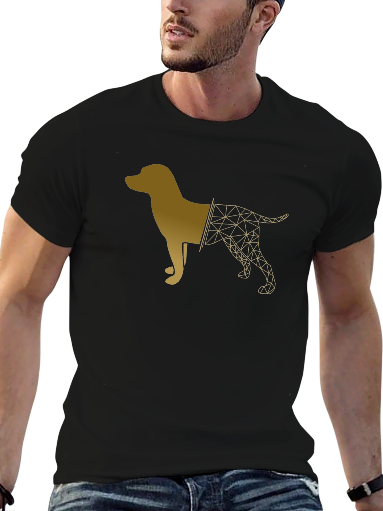 Geometric Dog Graphic Tee - Modern Black T-Shirt