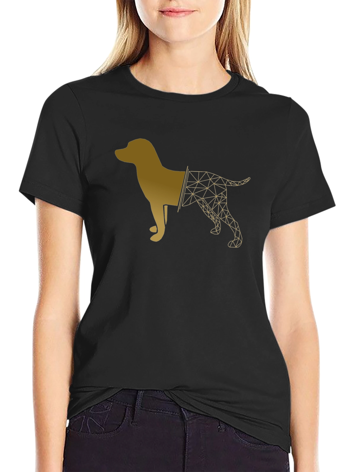 Geometric Dog Graphic Tee - Modern Black T-Shirt