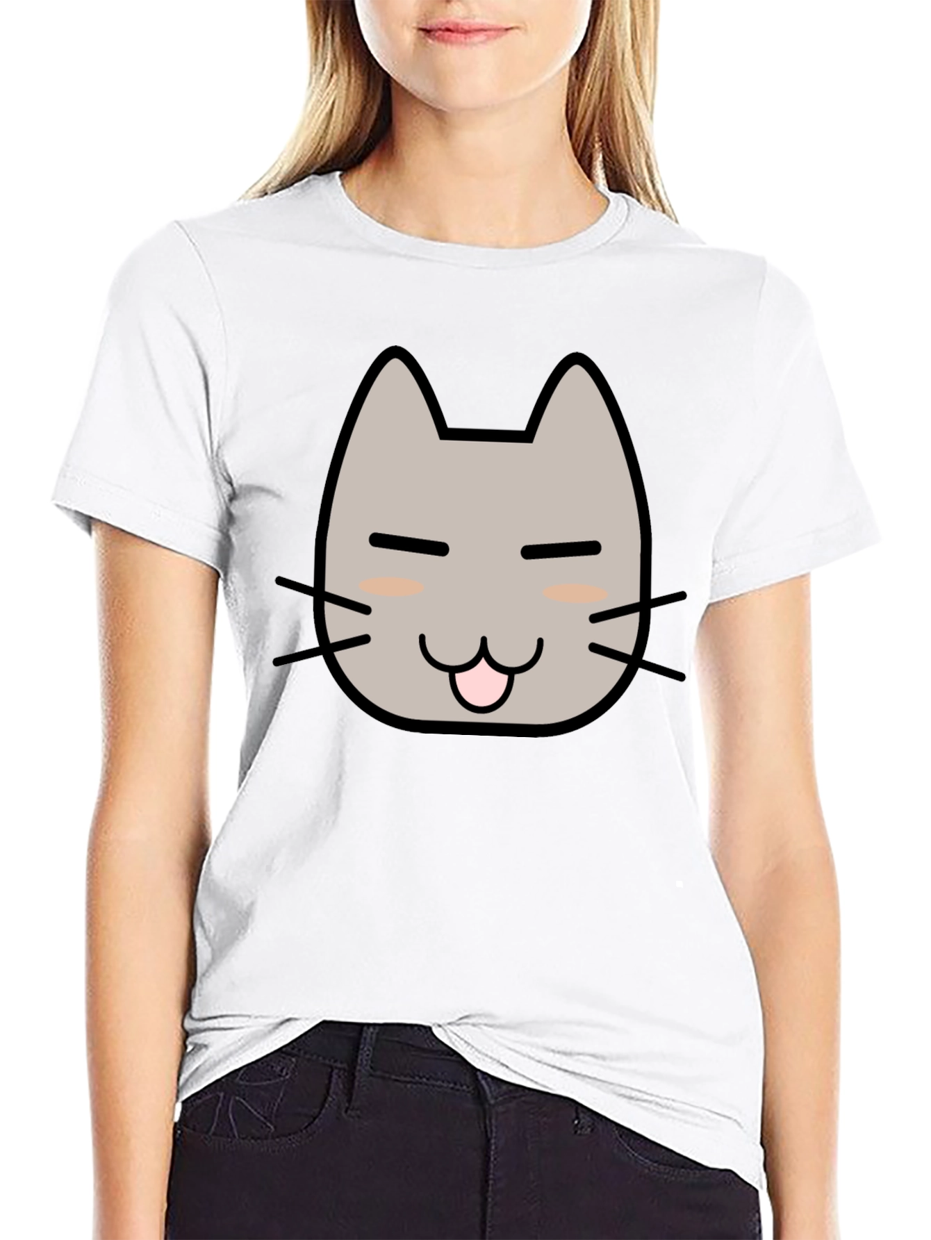 Cute Cartoon Cat Graphic Tee - Black