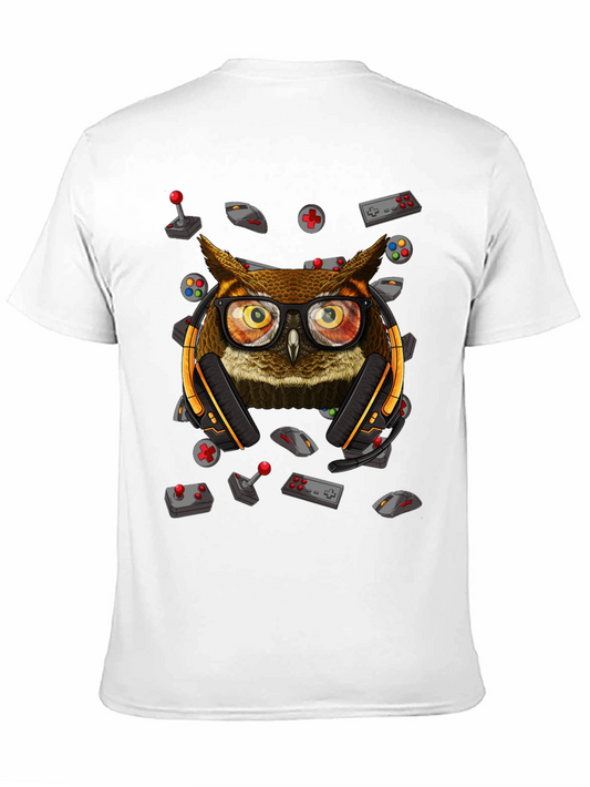 Gamer Owl Graphic T-Shirt - Nerdy Owl with Headset