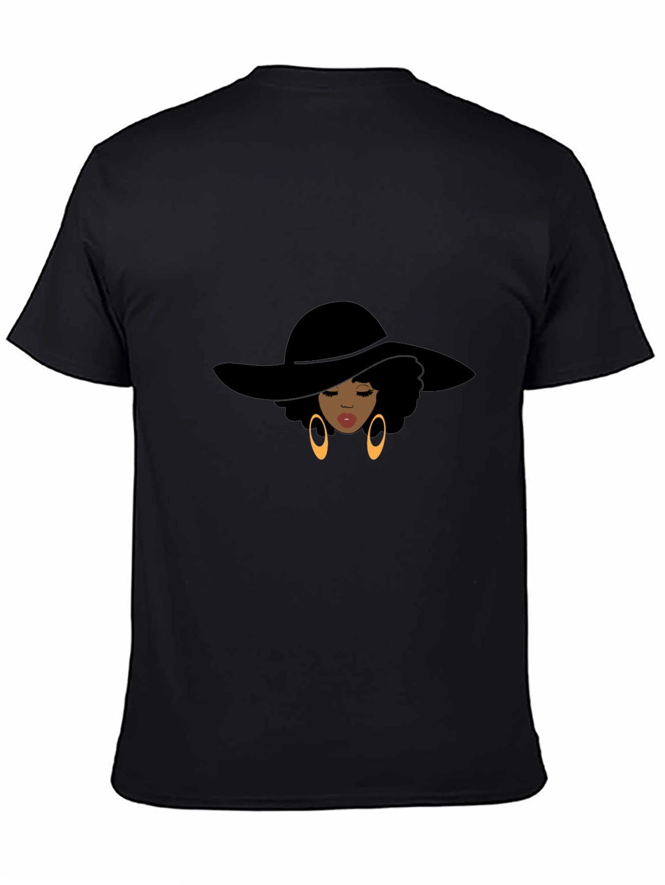 Stylish Afro Woman Graphic Tee - Black Cotton Shirt