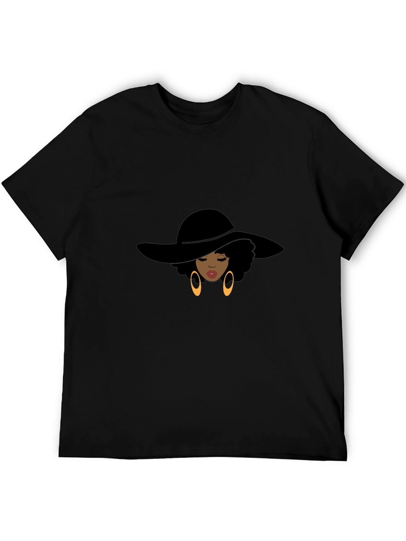 Stylish Afro Woman Graphic Tee - Black Cotton Shirt